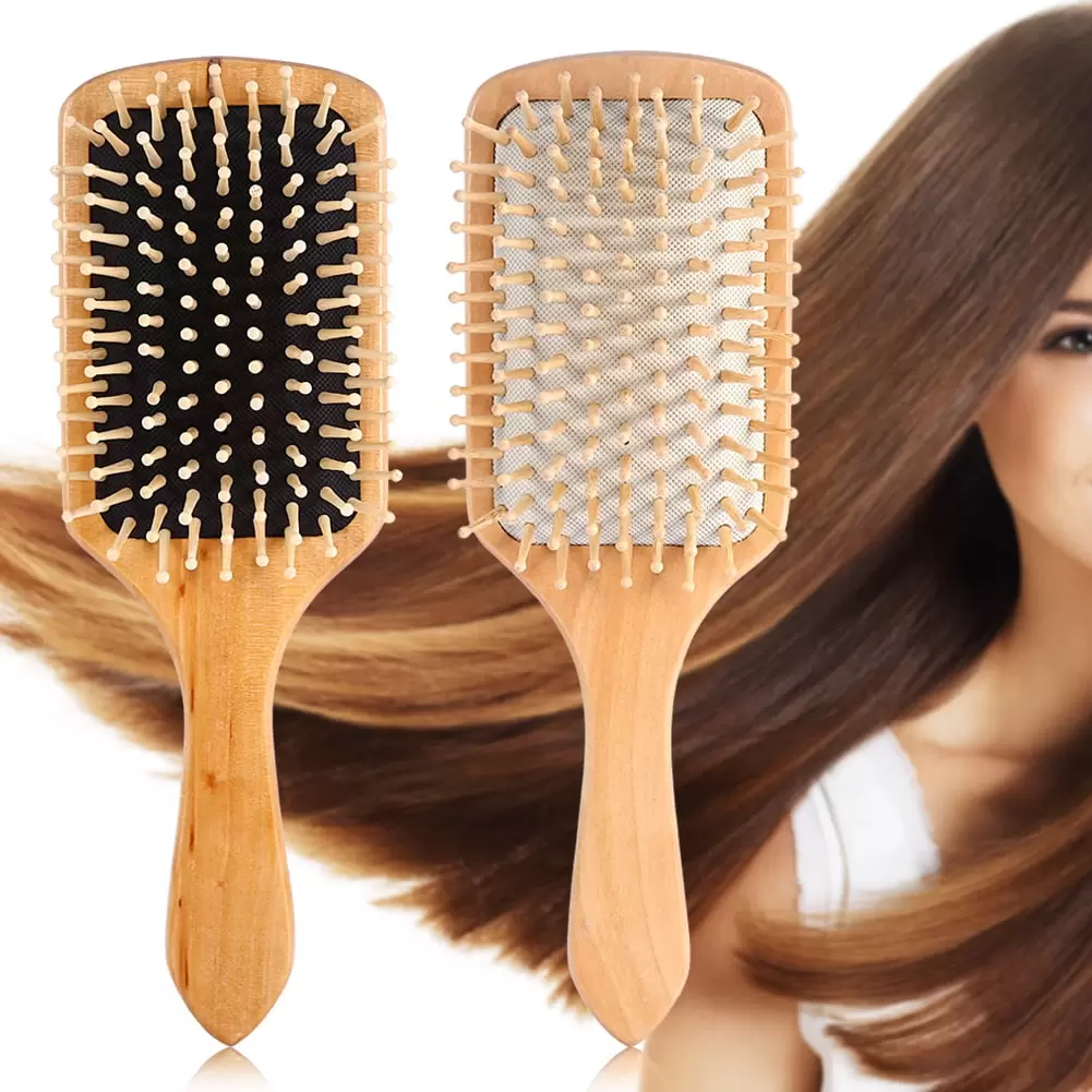 FAGINEY Hair Brush. Natural Wooden Paddle Mini Travel Hair Brush Hair Care Cushion Airbag Massage Hairbrush Women Curly Hair Brush for Thick Hair & Anti Static Detangling