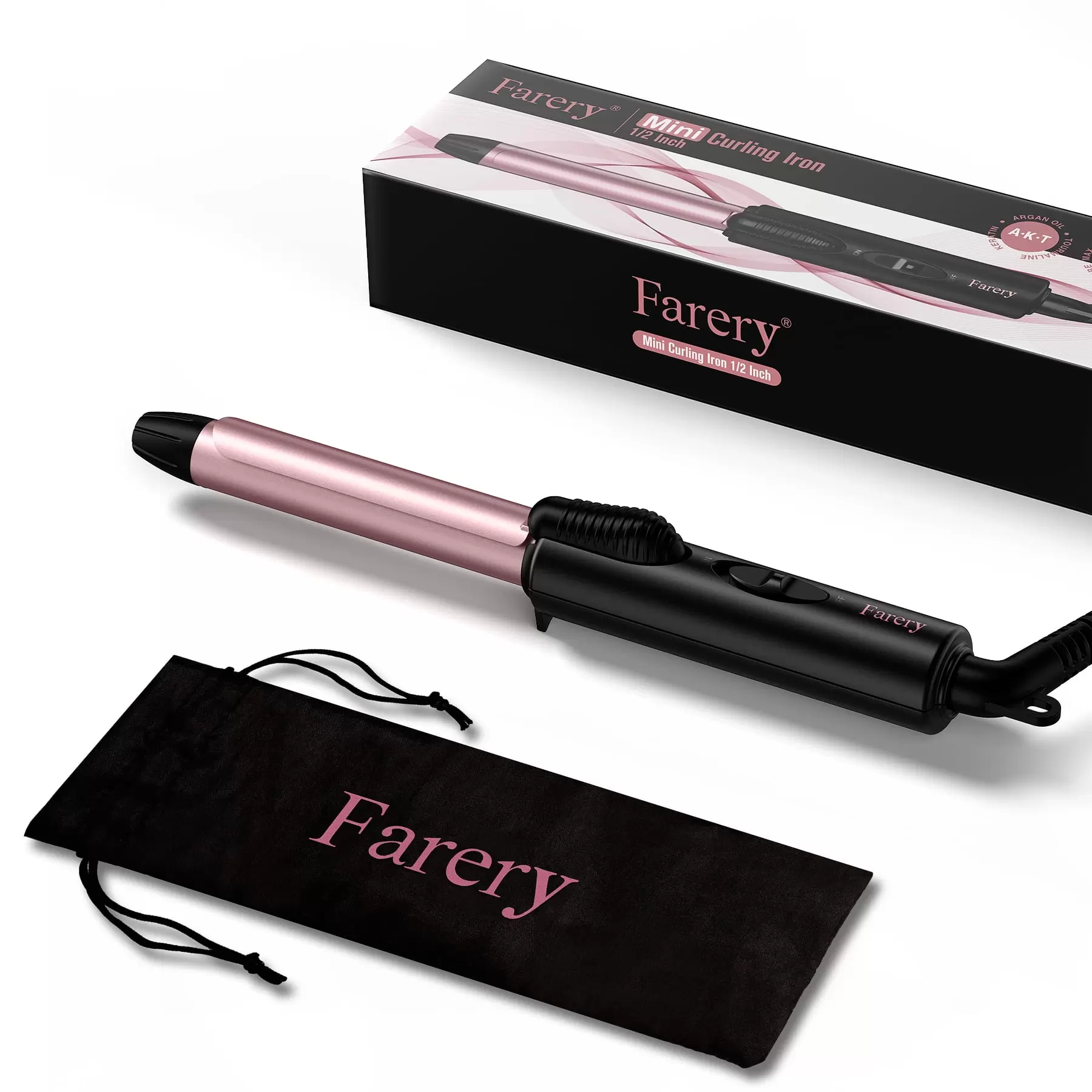 FARERY 1/2 inch Mini Curling Iron. Travel Hair Curler for Short Hair. Rose Gold