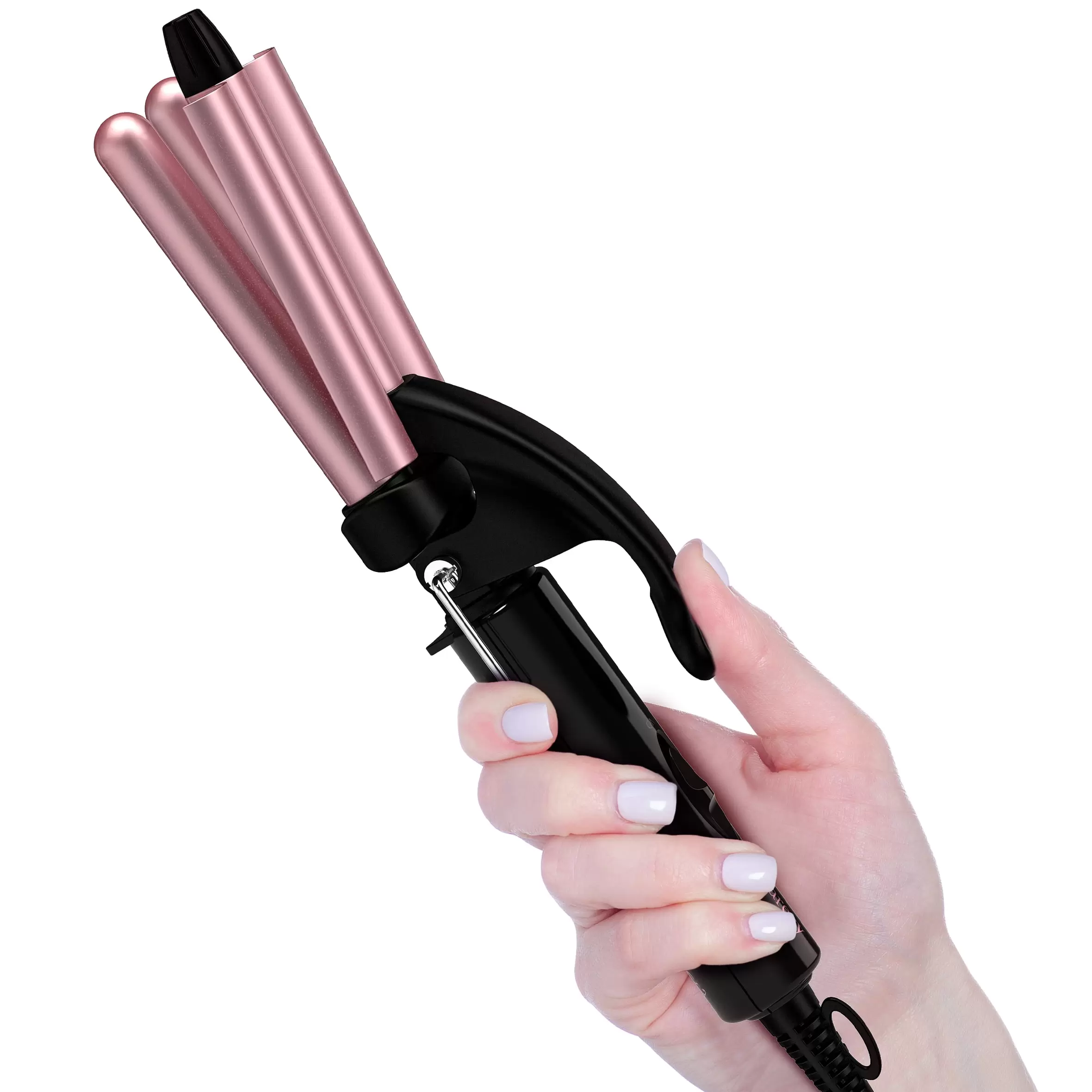 FARERY Mini Hair Crimper for Beach Waves. Portable Size 3 Barrel with Dual Voltage. Rose Gold