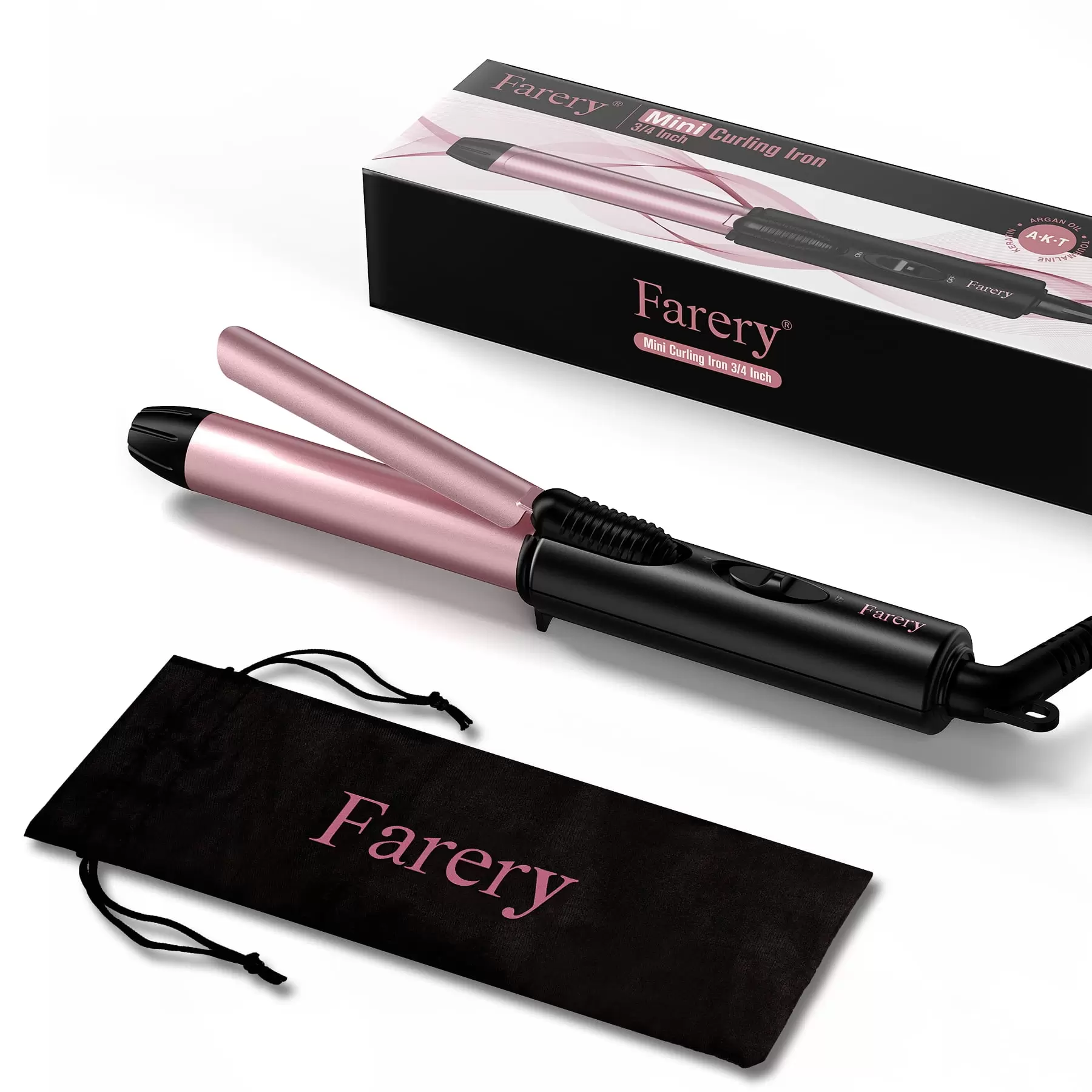 FARERY Travel Size Curling Iron. 3/4 Small Hair Curler. Rose Gold