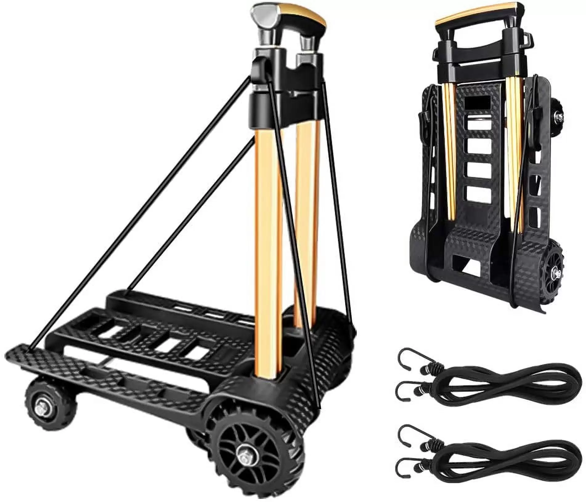 FELiCON Folding Hand Truck Portable Dolly Compact Utility Luggage Cart with 70Kg/155Lbs Heavy Duty 4 Wheels Solid Construction Adjustable Handle for Moving Travel Shopping Office Use