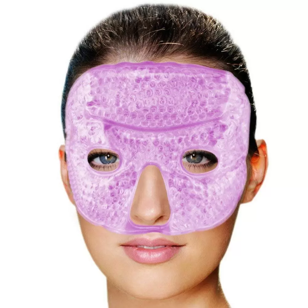 FOMI Hot Cold Gel Bead Facial Eye Mask Lavender Scented Ice Mask for Migraine Headache. Stress Relief Reduces Eyes Puffiness. Dark Circles Fabric Back Freezable. Microwavable