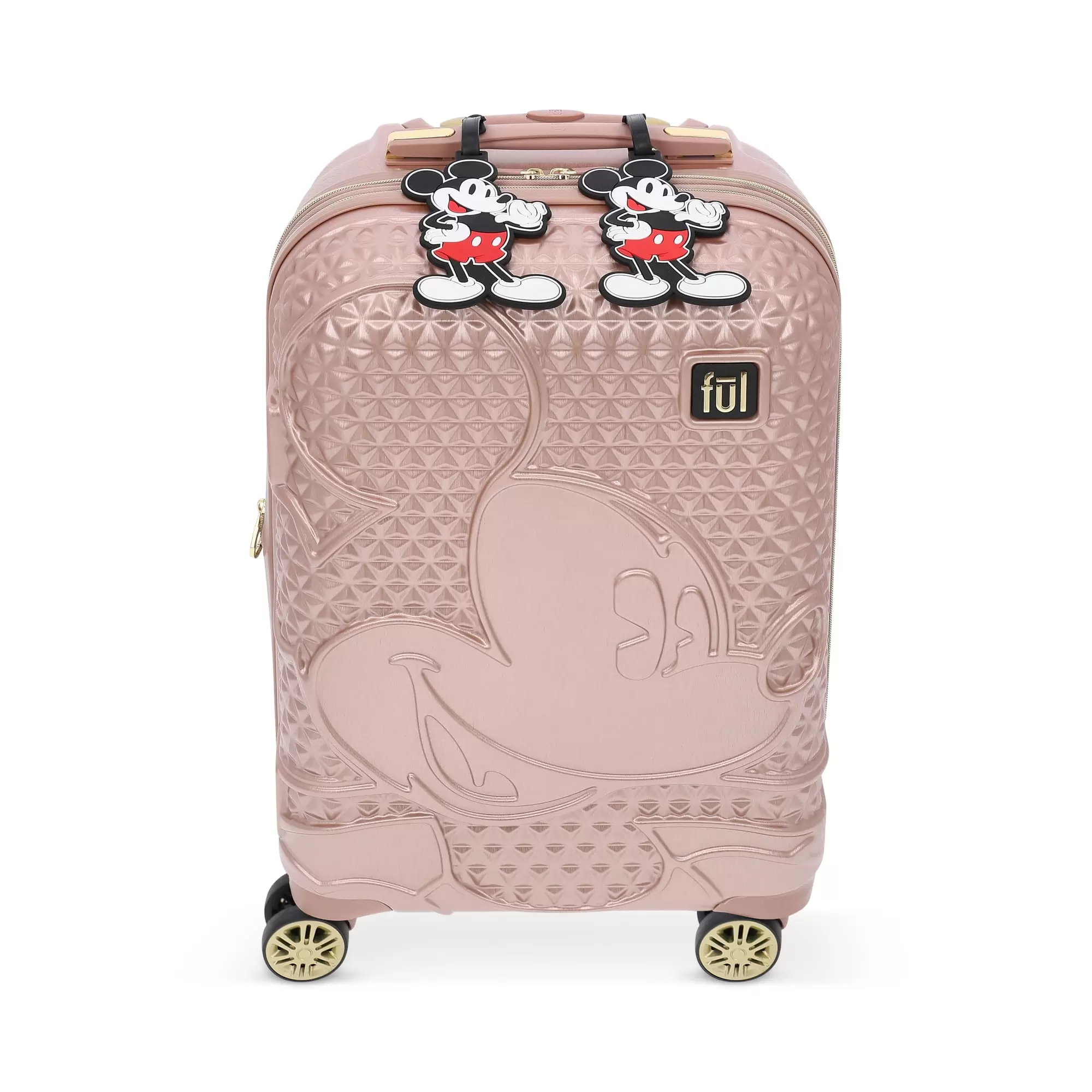 FUL Disney Mickey Mouse 22 inch Carry on Luggage. Rolling Suitcase with Wheels and 2 Tags. Rose Gold