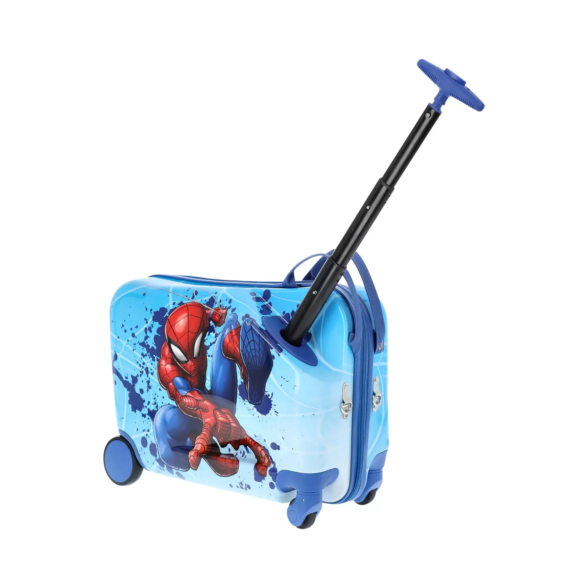 FUL Marvel Spider-Man 19 Inch Carry-On Luggage. Kids Ride On Suitcase with Spinner Wheels. Hardshell Rolling Travel Trolley. Blue