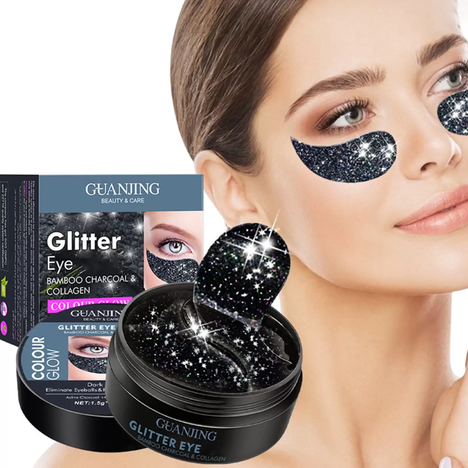 Fairnull 60Pcs/Set 1.5g Eye Patch Glitter Smoothing Skin Ultra Thin Collagen Black Eyes Bags Remove Dark Circles Masque for Female