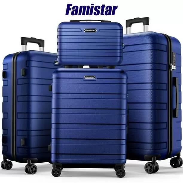 Famistar Hardside Luggage 4 Pcs Set. Hardshell Suitcases with Spinner Wheels & TSA Lock. 14 Travel Case. 20 Carry-On Luggage. 24 Checked Luggage. 28 Checked Luggage. Navy Blue