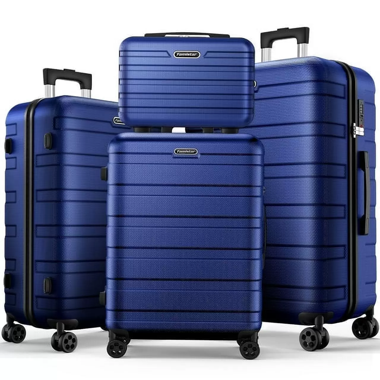 Famistar Luggage Sets 4 Piece. Expandable ABS Durable Suitcases Sets. TSA Lock Travel Checked Luggage Sets Navy Blue