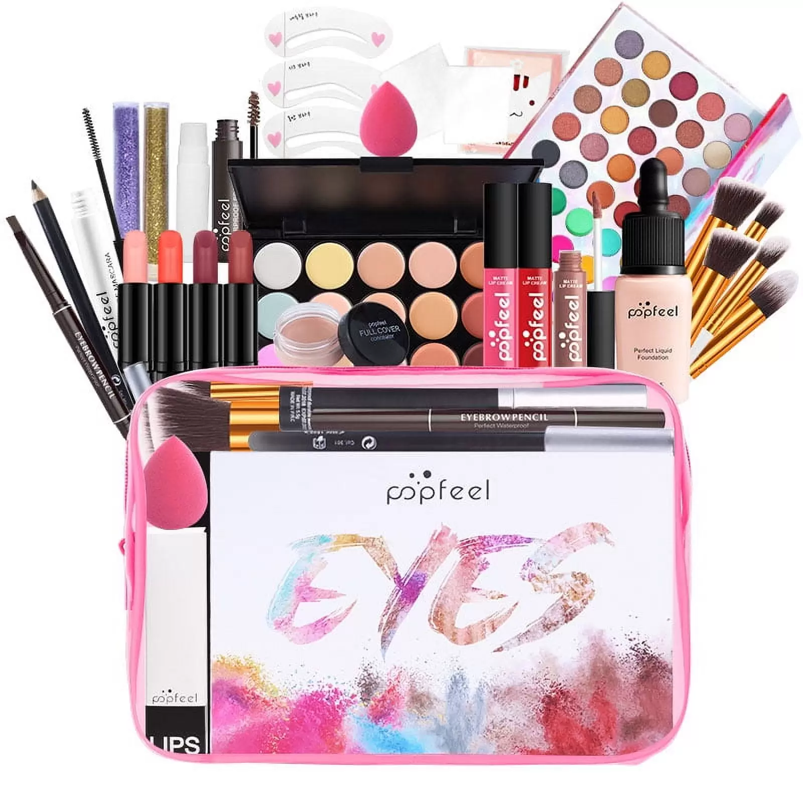 FantasyDay All-in-one Makeup Set Holiday Gift Surprise | Full Makeup Kit for Women Essential Starter Bundle Include Eyeshadow Palette Lipstick Blush Concealer Face Powder Eyeliner Mascara Soft Brush