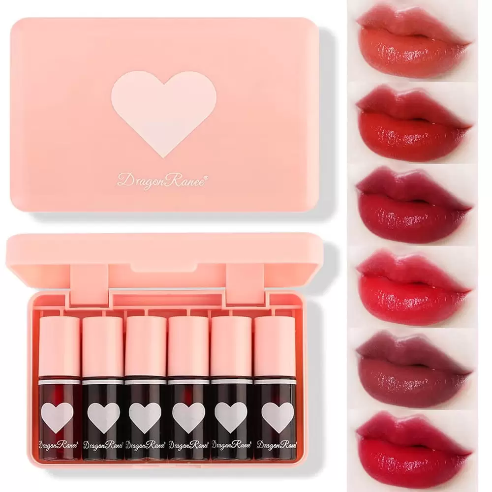 Firstfly 6 Vibrant Vivid Colors Lip Tint Stain Set. Korean Velvet Moisturizing Plumping Mini Liquid Lipstick. Multi-use Cheek Eye Lip Gloss. Long lasting Non-Stick Cup Waterproof Lightweight Lipstick