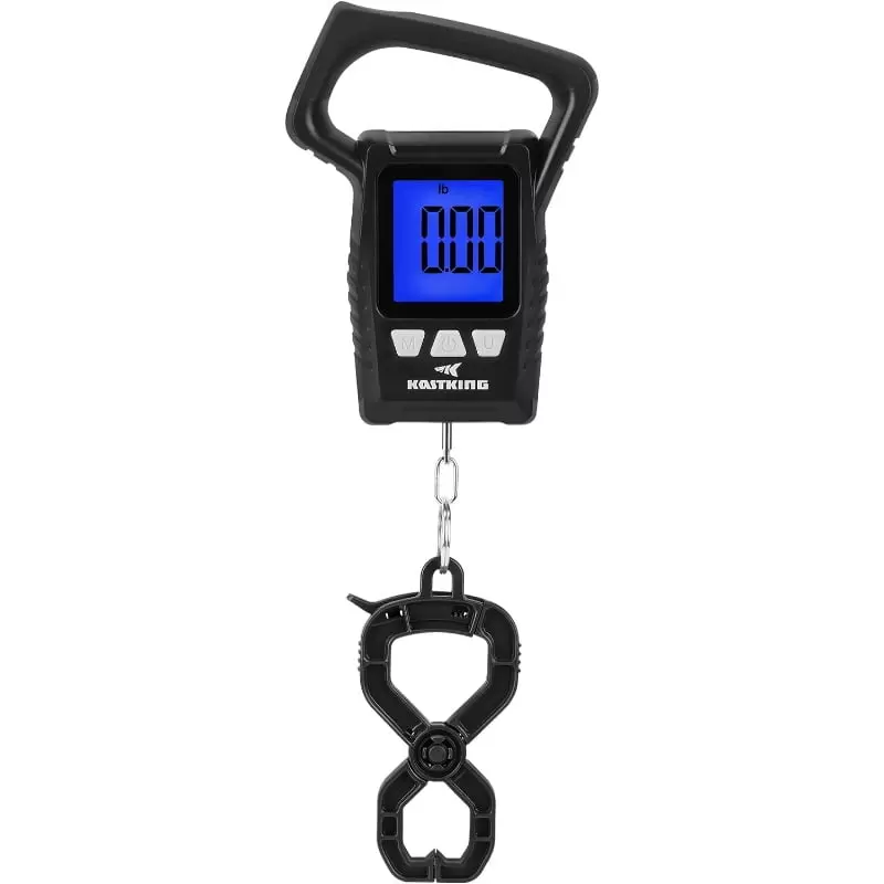 Fish Scale. Floating Waterproof Digital Scale. 2.5 Large LCD Display. 110lb Capacity. Multi-Mode Pound/Ounces & Kilograms. Stores Up To 9 Weights