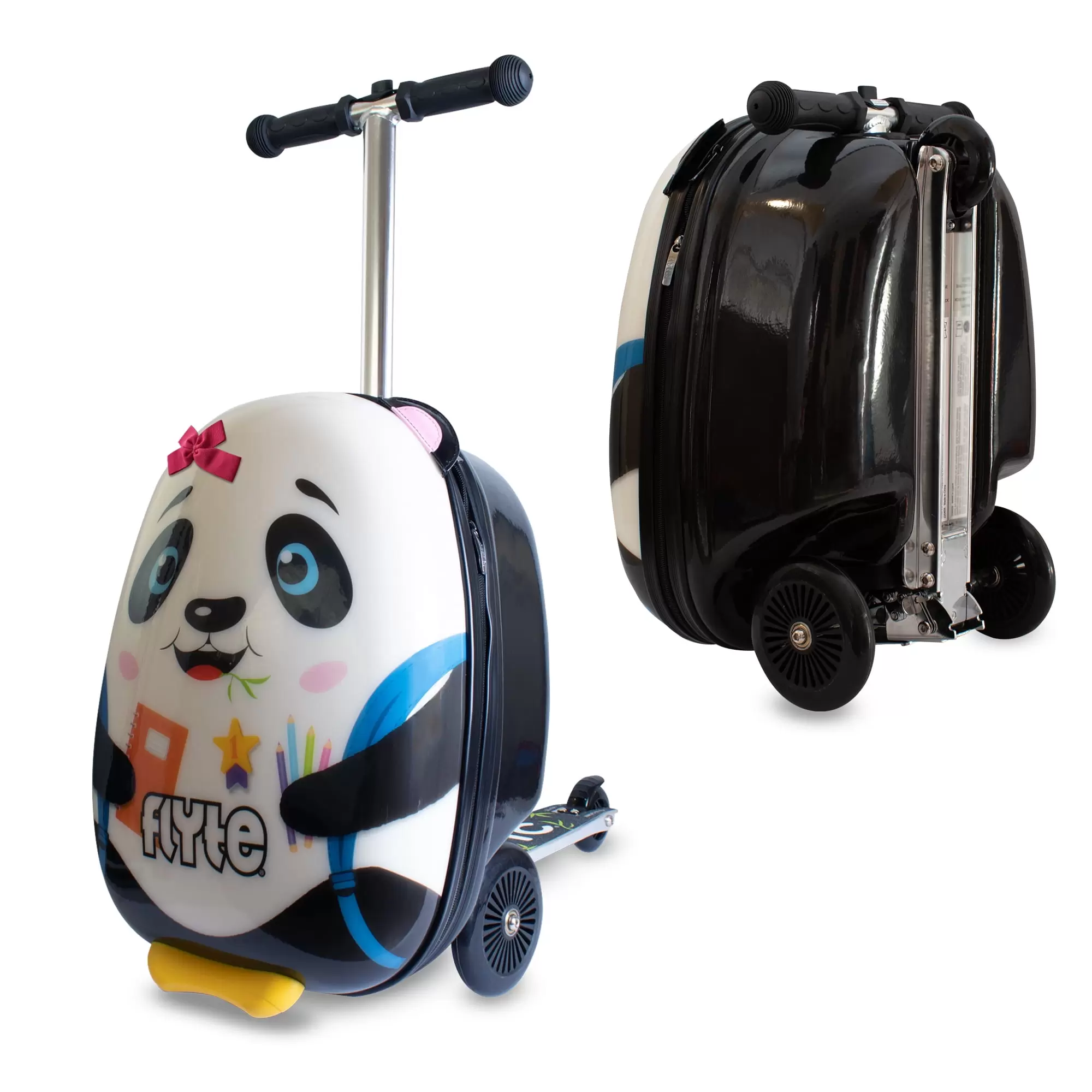 Flyte Scooter Suitcase Folding Kids Luggage ?C Penni the Panda. 18 Inch Hardshell. Ride On with Wheels. 2-in-1. 25 Litre Capacity