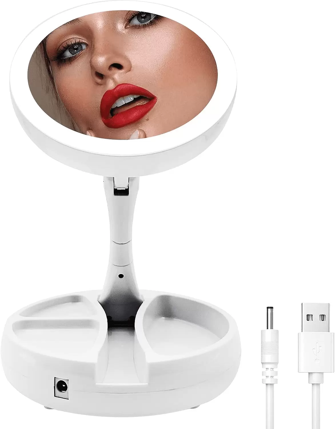 Fofosbeauty Foldable Travel Makeup Mirror 360?? Rotation. LED Magnifying Makeup Mirror. Portable Lighted Makeup Mirror Vanity Mirror 10x Magnifying Mirror for Women. White (Battery Not Included)