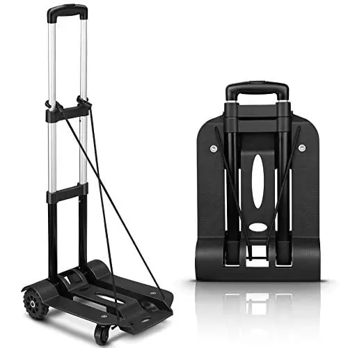 Folding Hand Truck. 75 Kg/165 lbs Heavy Duty Solid Construction Utility Cart Compact and Lightweight for Luggage. Personal. Travel. Auto. Moving and Office Use - Portable Fold Up Dolly(4 whe