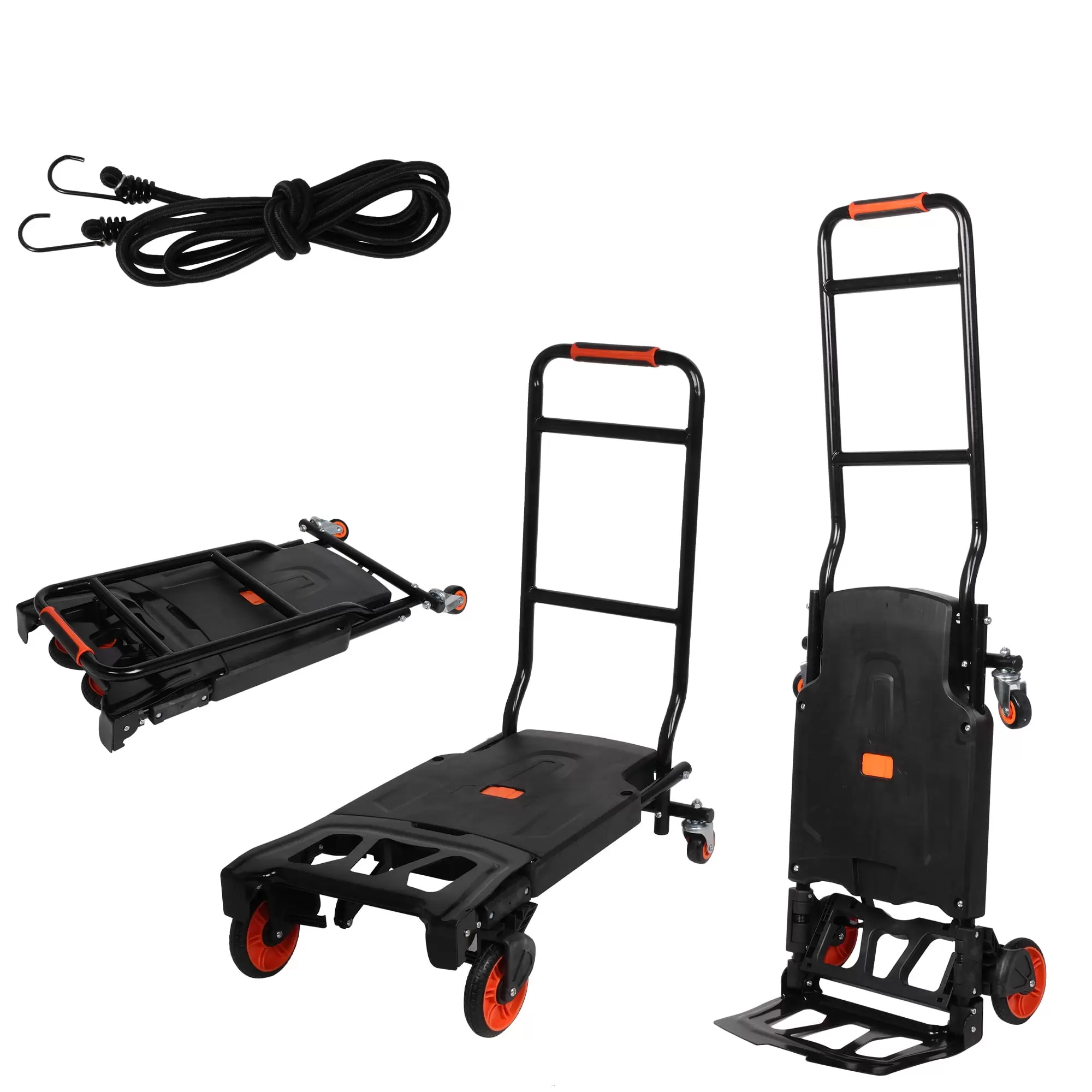 Folding Hand Truck Dolly Cart. Platform Truck Cart. Dual-Purpose Design. One-Button Folding Portable Flatbed Luggage Cart with Bungee Cord for Office Shopping Moving Travel Transport 330lbs Capacity