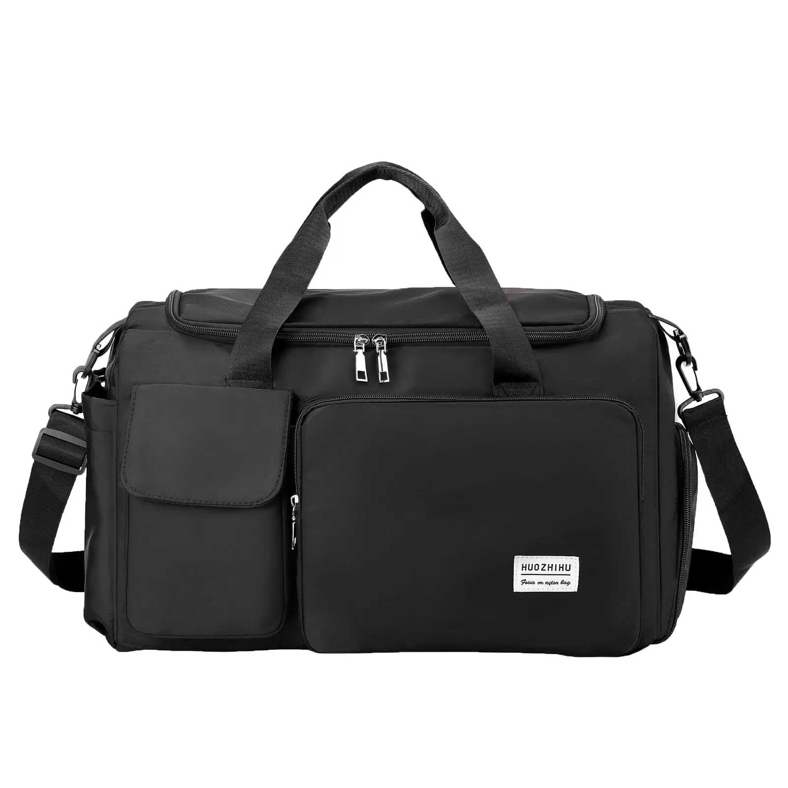 Forestfish Black Gym Bag for Women and Men.Travel Duffle Bag with Shoes Compartment