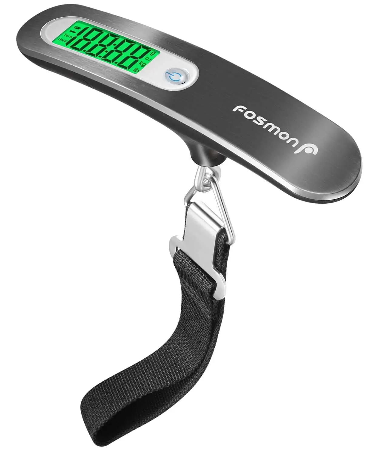 Fosmon Digital Luggage Scale. Digitial LCD Display Backlight Baggage Scale with 110lbs Capacity. Portable Stainless Steel Hanging Luggage Weight Scale with Tare Function for Travelers - Silver