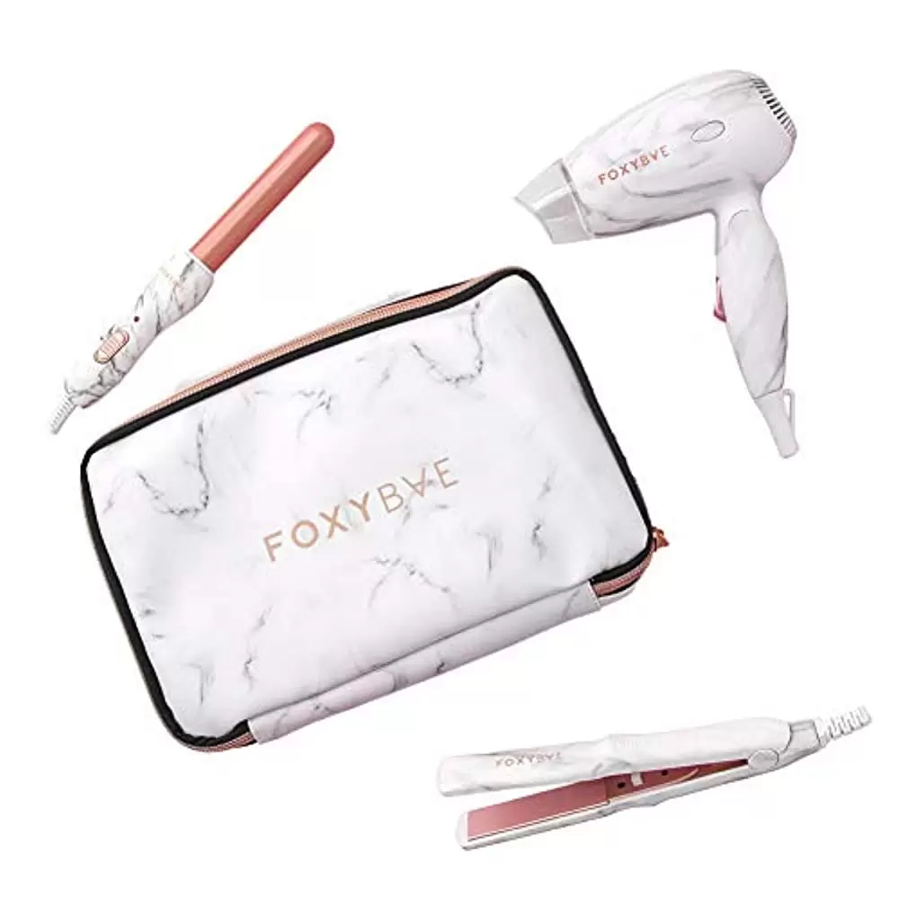 FoxyBae Mini Travel Kit with Mini Flat Iron. Wand. and Dryer