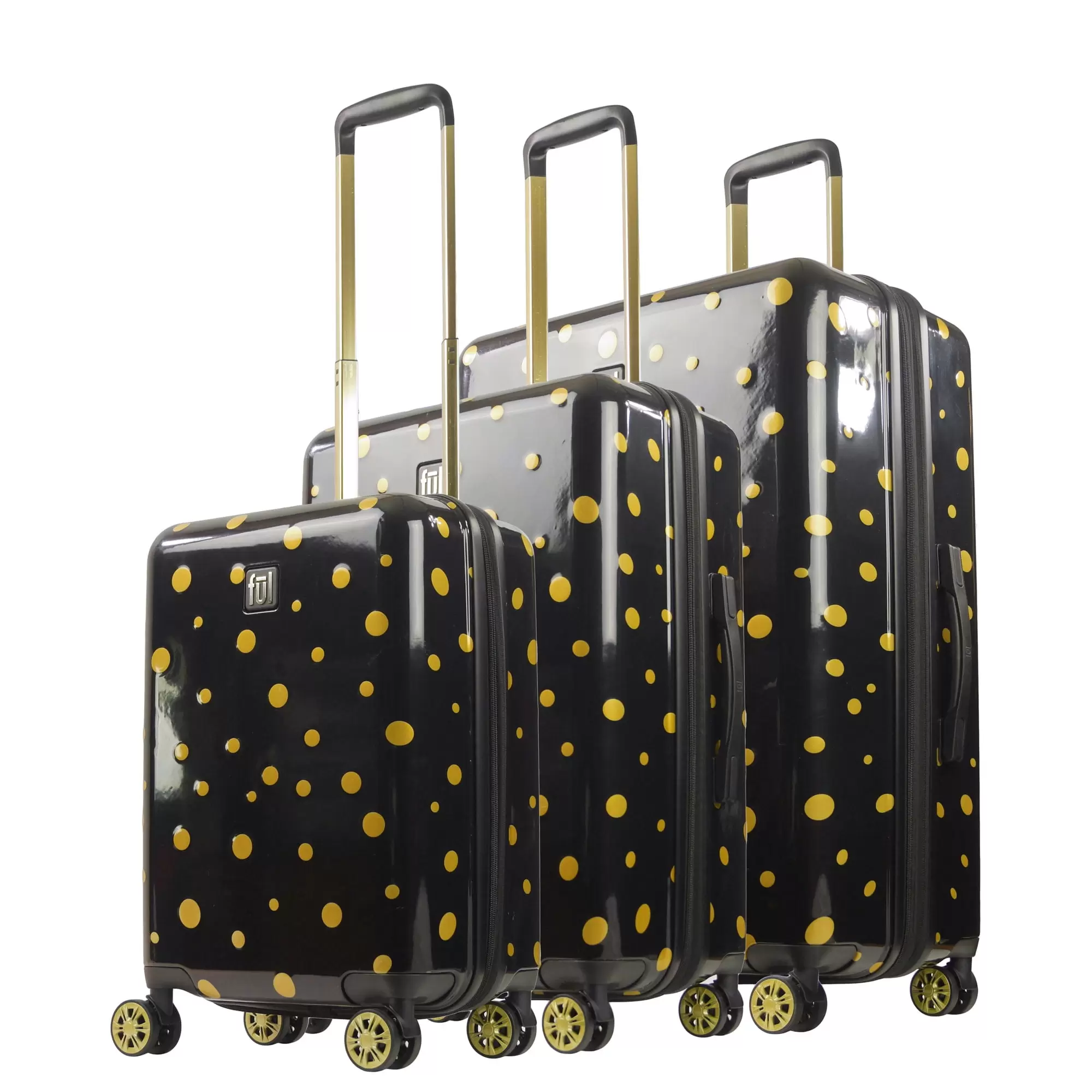 Ful Impulse Mixed Dots Hardside Spinner Luggage 3pc set. Black