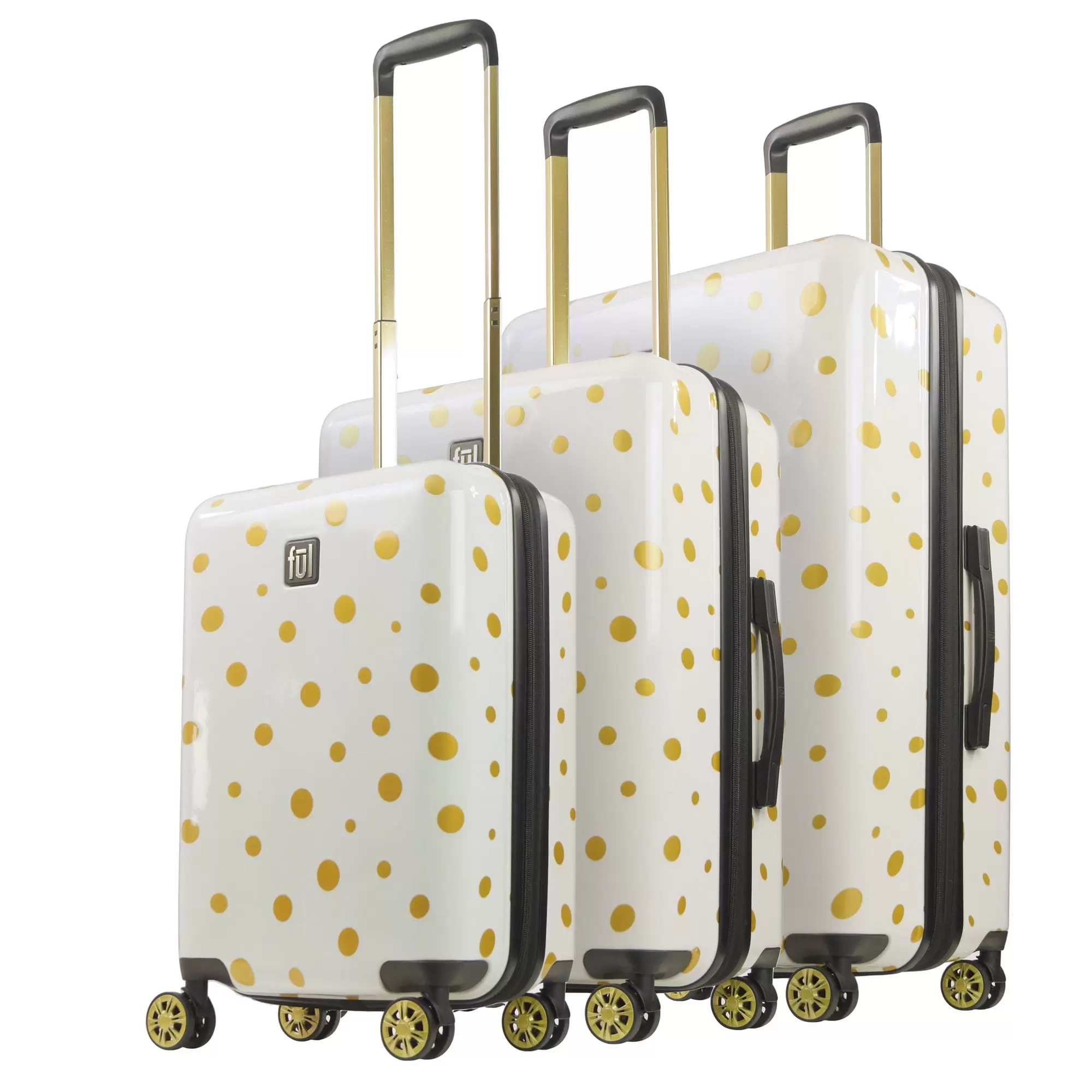 Ful Impulse Mixed Dots Hardside Spinner Luggage 3pc set. White