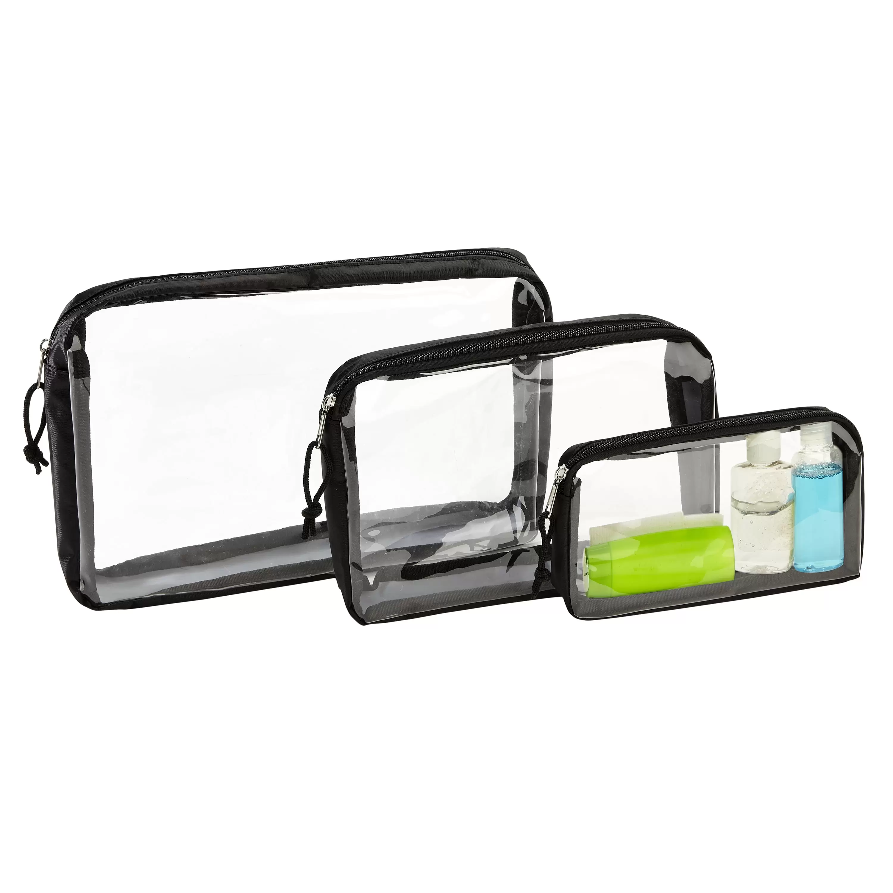 G-Force 3-Piece Black-Clear PVC Travel Organizer Bags