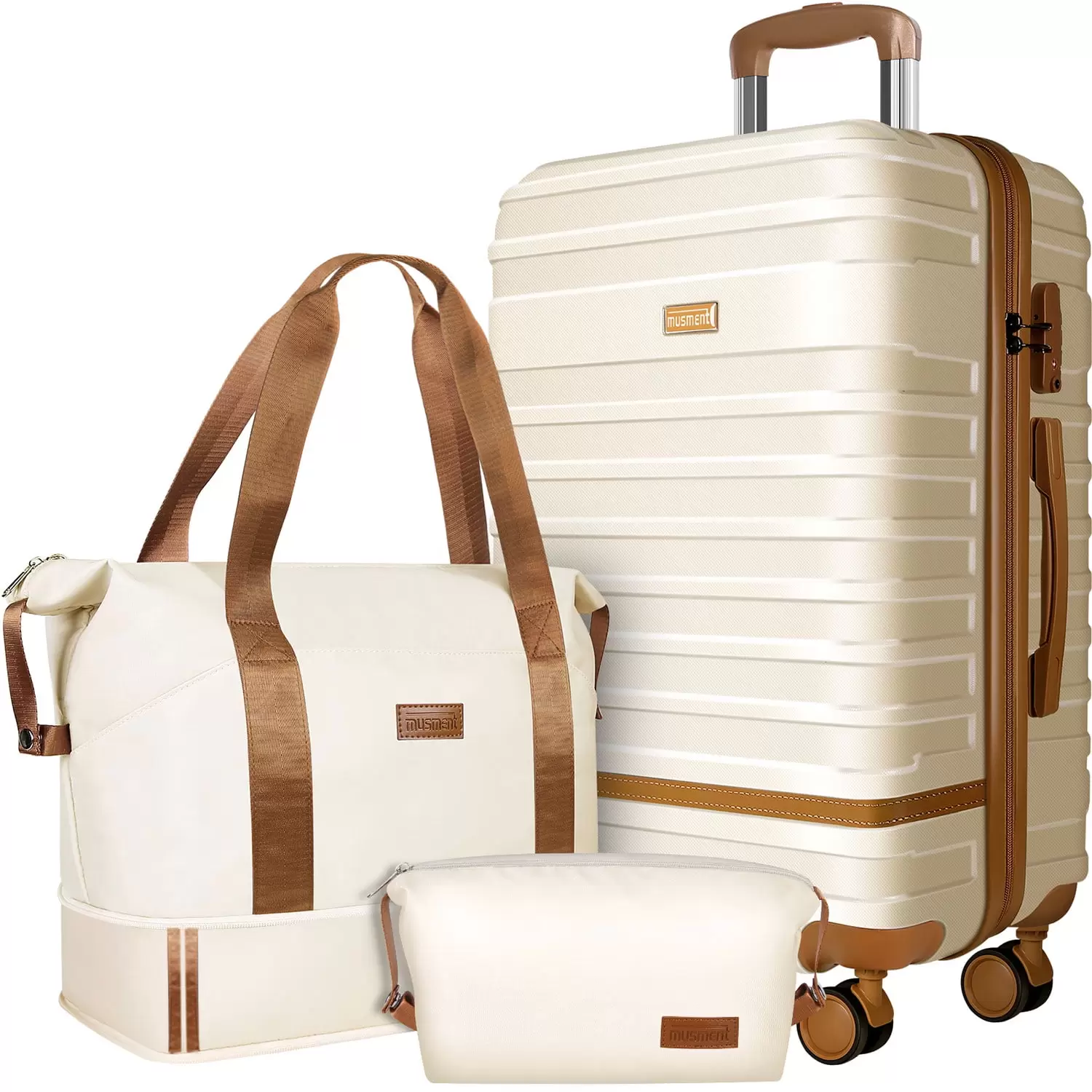 GAZILY 3 Piece Carry on Luggage.20 inch Carry-on Suitcase with TSA Lock and Double Spinner Wheels.Ivory