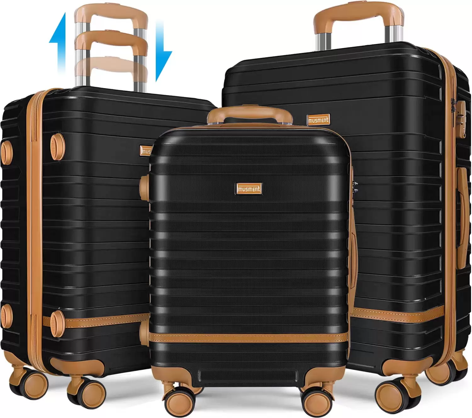 GAZILY 3 Piece Luggage Sets .ABS Hardshell Lightweight Suitcase with TSA Lock Double Spinner Wheels.Black