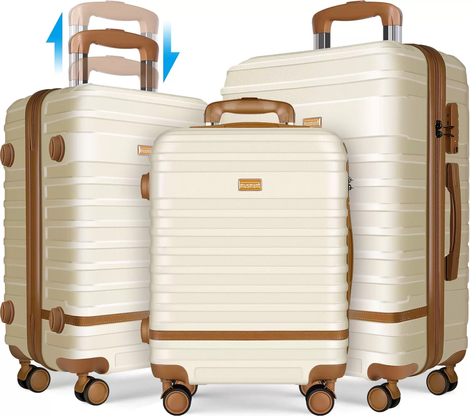 GAZILY 3 Piece Luggage Sets ABS Hardshell Lightweight Suitcase with TSA Lock and Double Spinner Wheels .Ivory