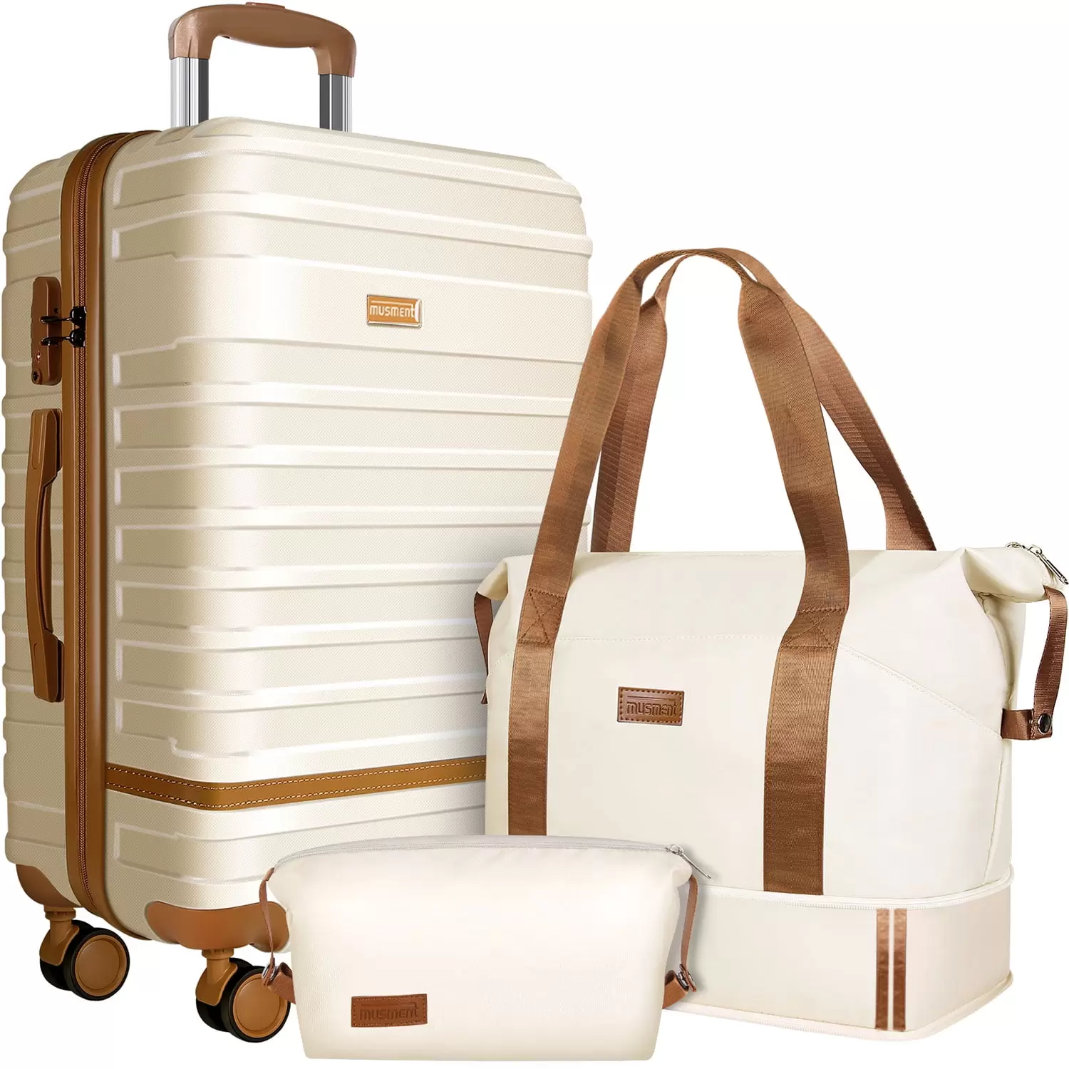 GAZILY Suitcase Set Luggage Sets. 20 inch Carry On Luggage with TSA Lock and Double Spinner Wheels.(Ivory.3 PCS set )