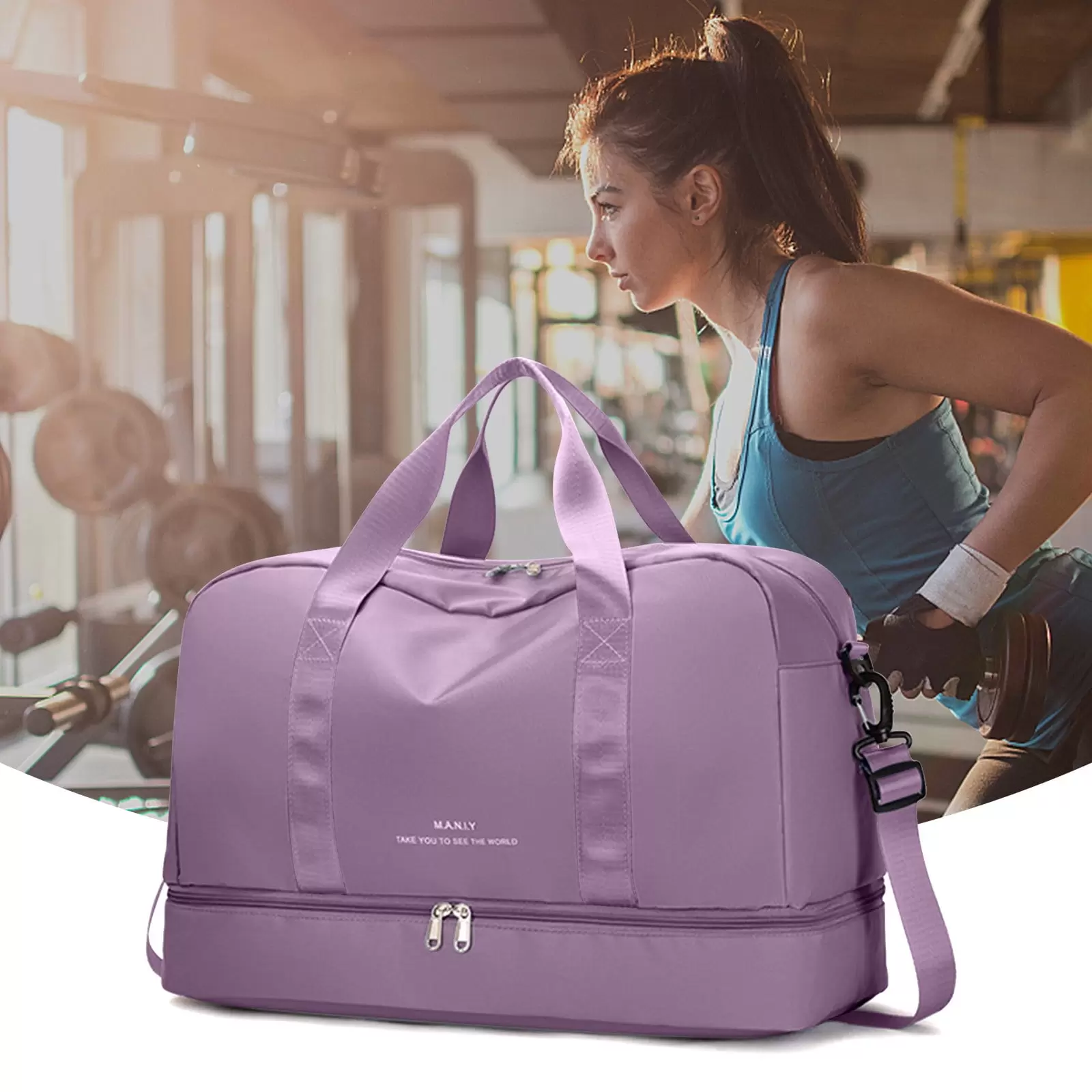 GNFQXSS Expandable Gym Bags. Duffle Bags for Sports and Weekend Travel. Large Capacity Lightweight Overnight Bags for Men and Women. Travel Duffel Bags. Sports Tote Bag Purple