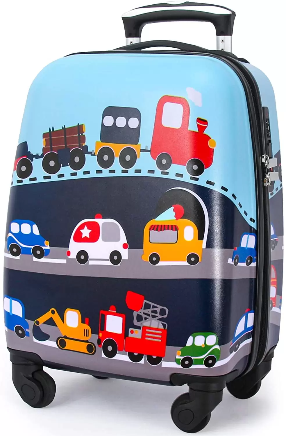 GURHODVO Kids Luggage Rolling Kids' Suitcase with Wheels Hard Shell Carry on Suitcase 18 inch for Toddler Boys Cars in General Children's Trolley Luggage Vehicle