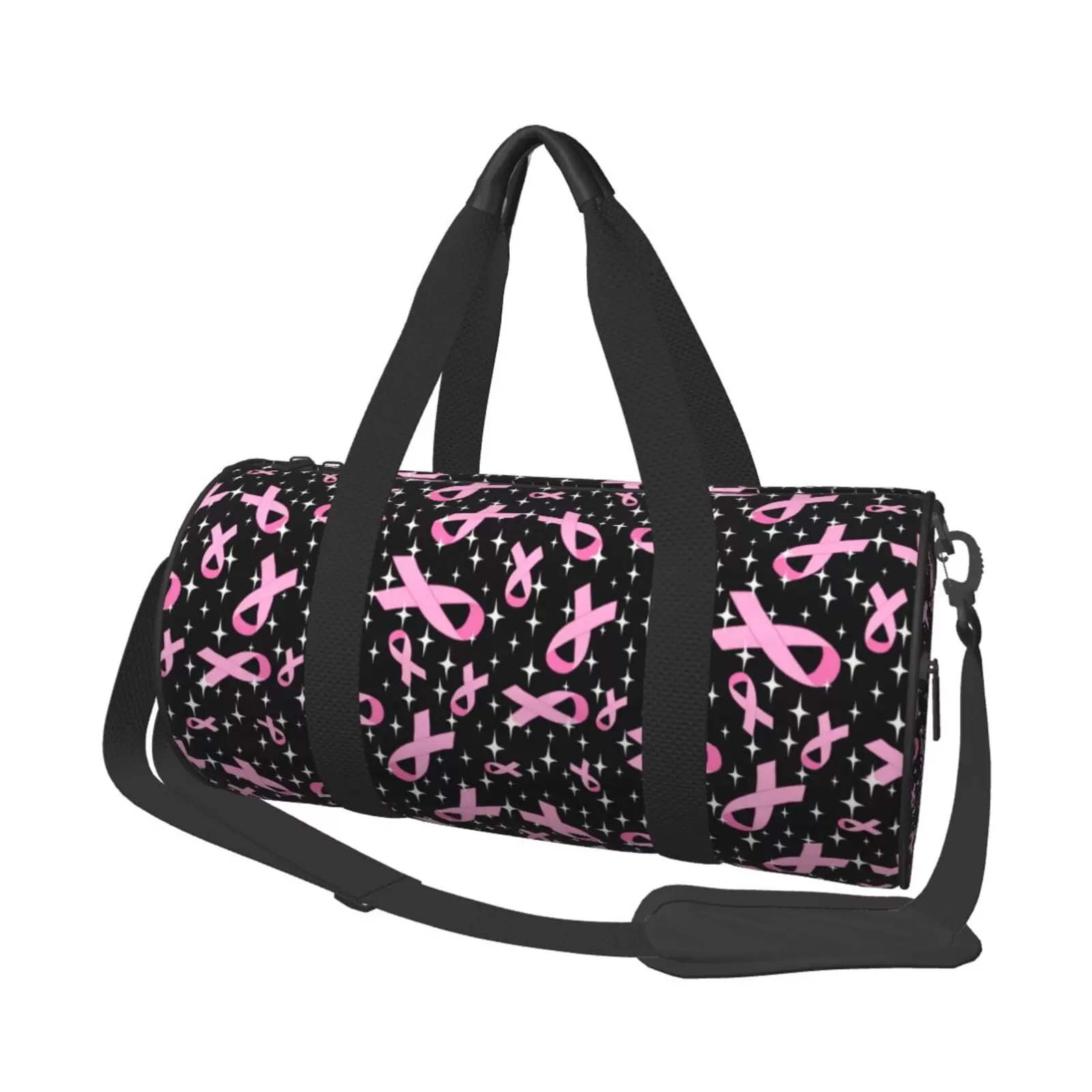 Gaeub Breast Cancer Awareness (2) Lightweight Travel Cylinder Bag Gym Tote Bag Sports Training Duffle Bag with Pockets and Straps