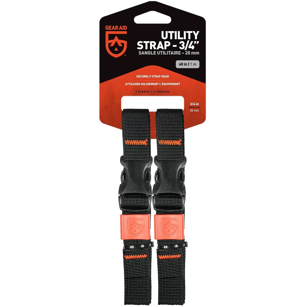 Gear Aid 3/4 Wide Gear Organizing Utility Strap 2-Pack - 40 - Black