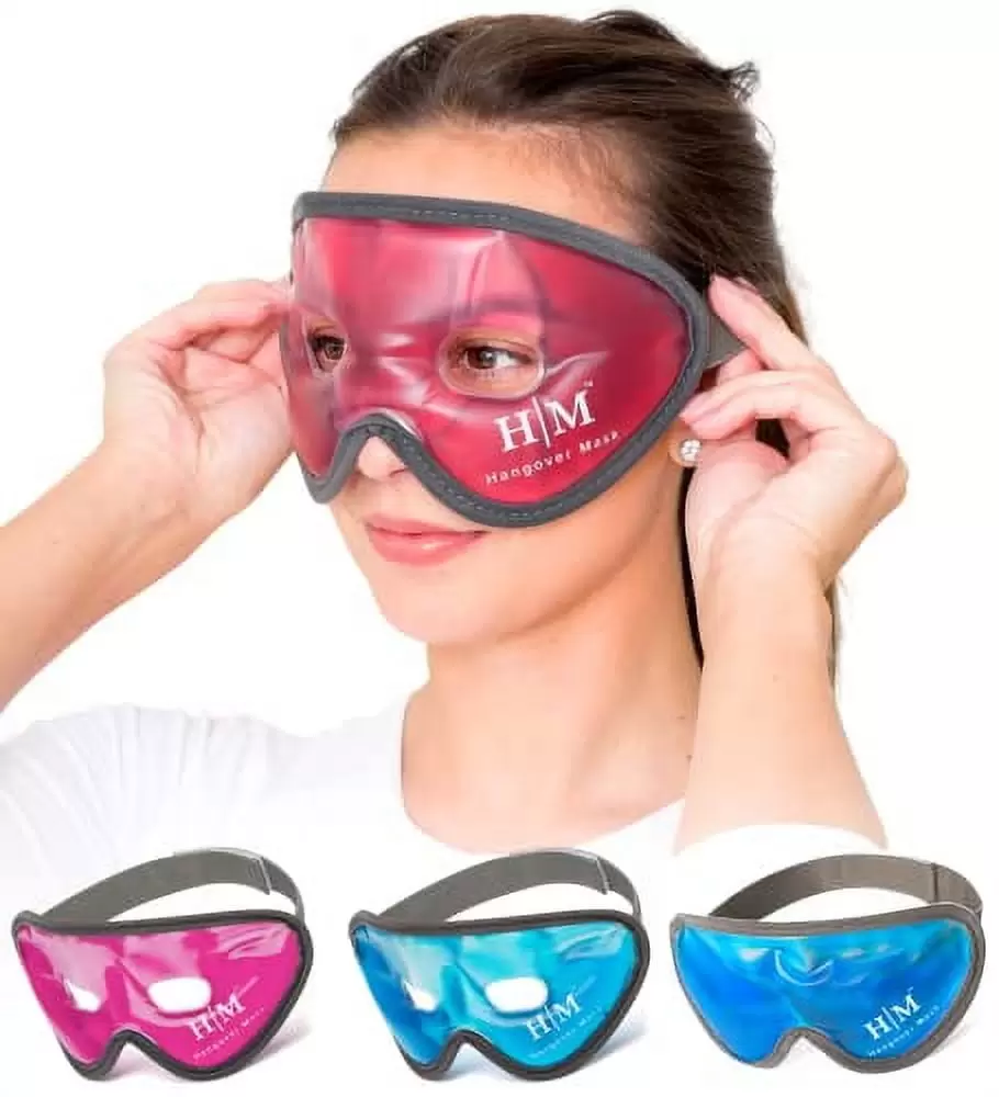 Gel Eye Mask -H M Hangover Mask- Reusable Cold Eye Mask with Adjustable Straps- Our Soothing Eye Gel Mask helps Puffy Eyes and Dark Circles- Our Eye Ice Pack Also Relieves Sinus Pain & Headaches -Pink