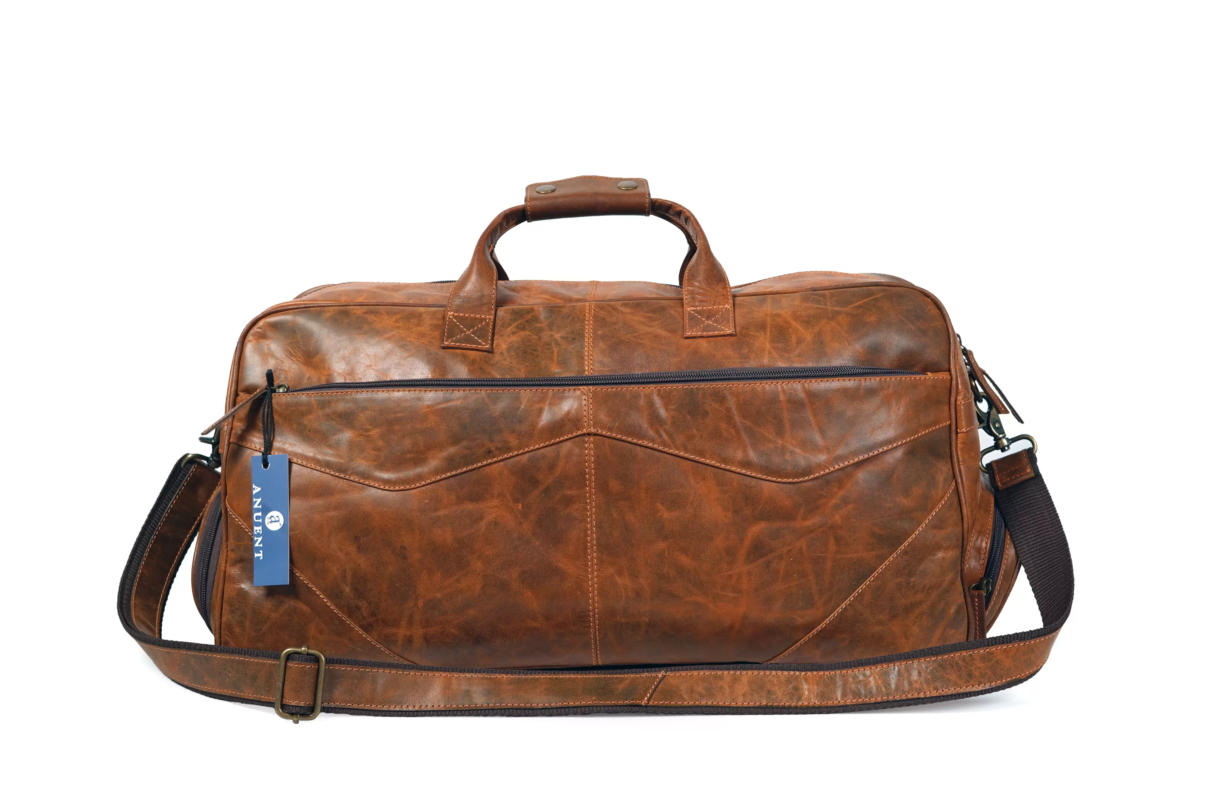 Genuine buffalo leather weekender travel Duffel bag for unisex. brown large Luggage With Shoe Compartment