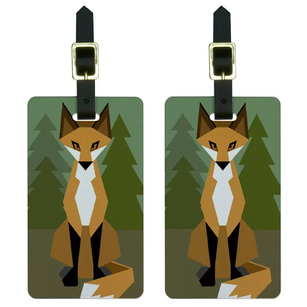 Geometric Forest Fox Luggage Tags Suitcase Carry-On ID. Set of 2