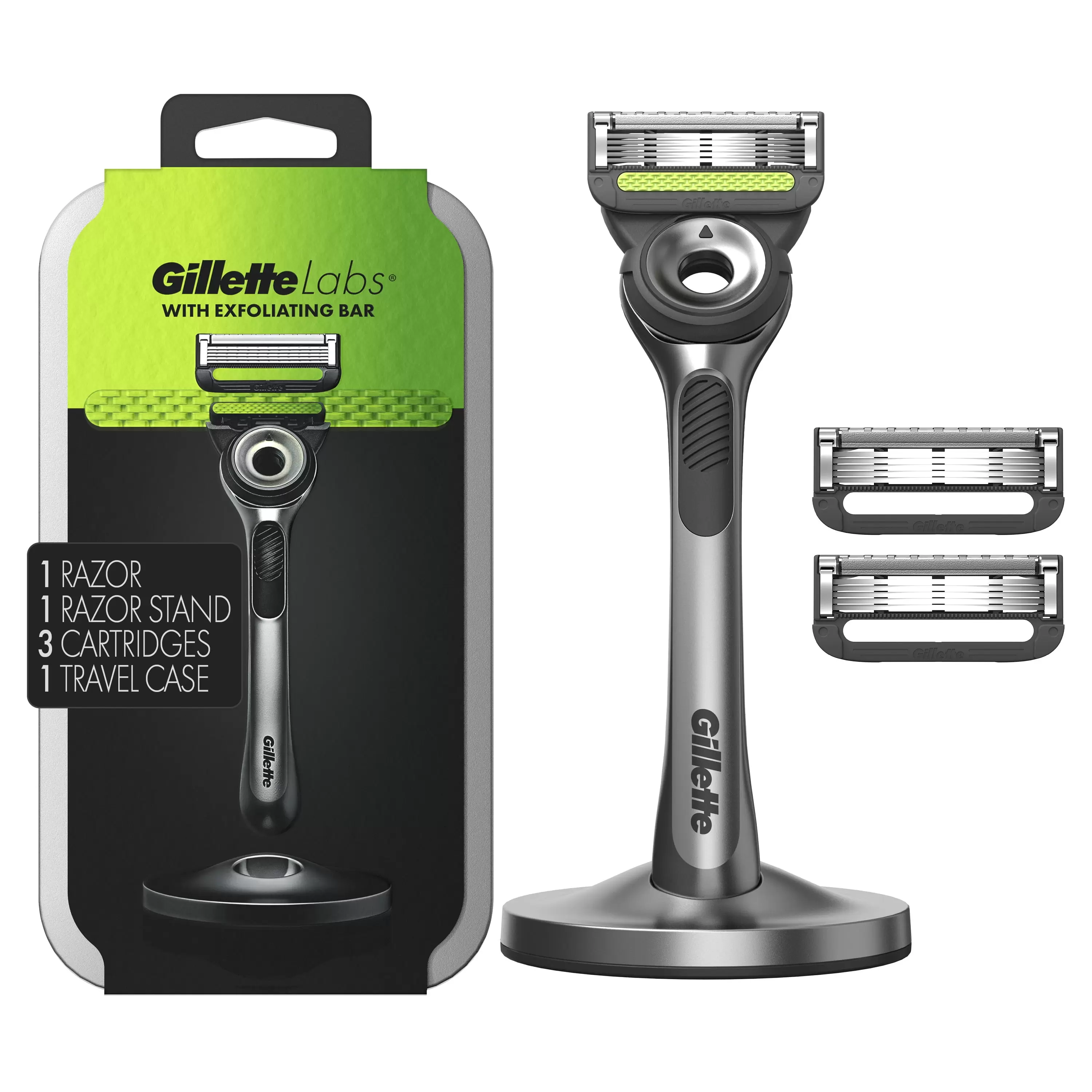 Gillette Labs with Exfoliating Bar Men's Razor - 1 Handle. 3 Blade Refills and Travel Case