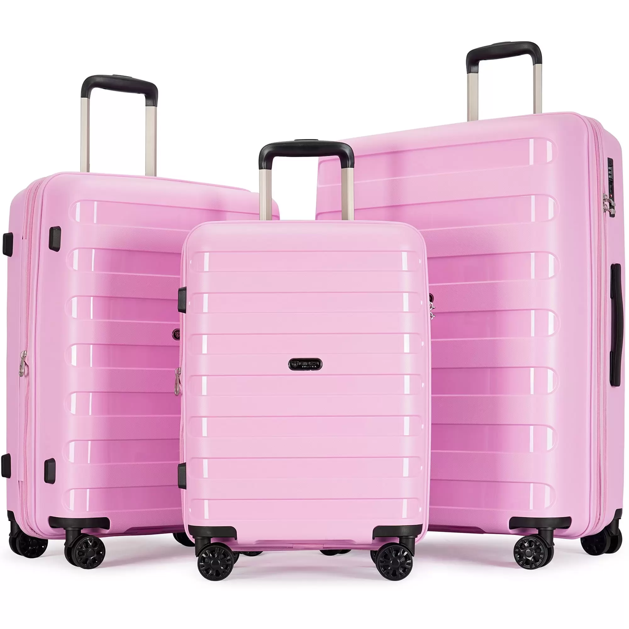 Ginza Travel 3 Piece Hardside Expandable Luggage Set.Suitcase with Spinner Wheels and TSA Lock.Pink