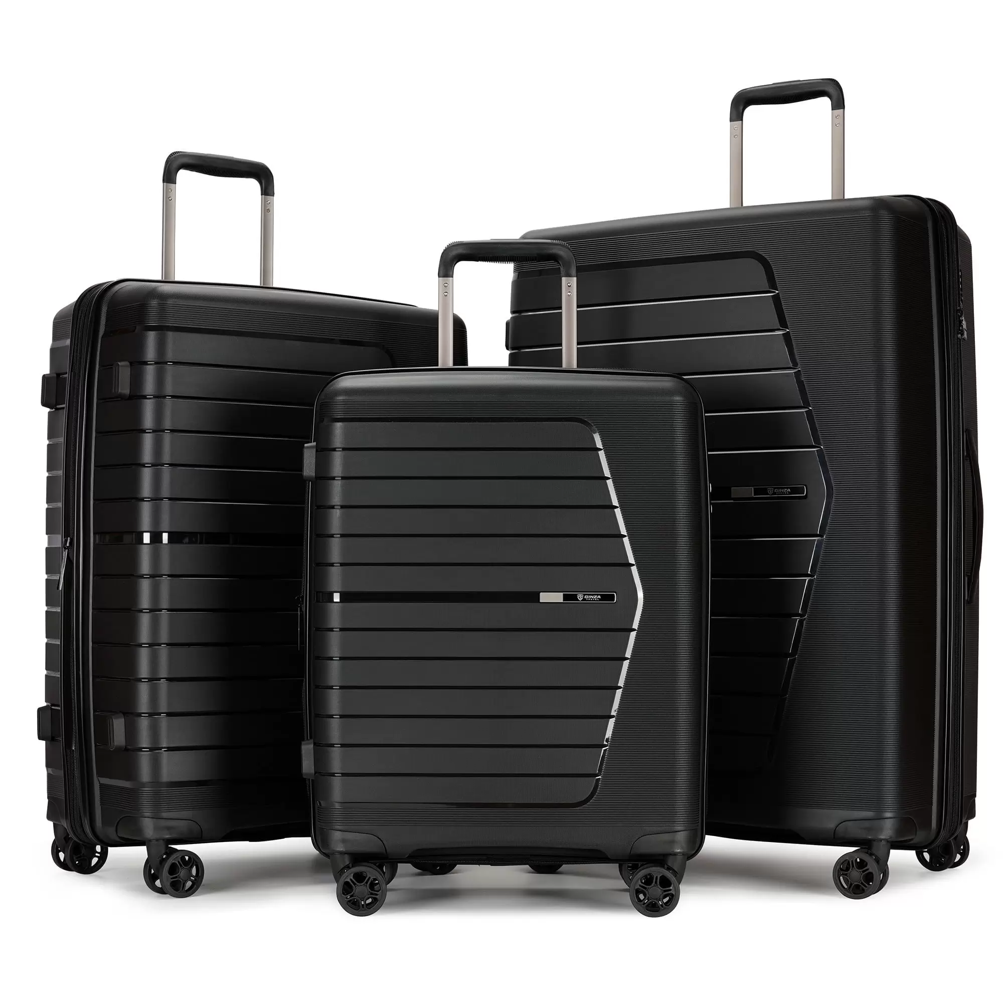 Ginza Travel 3 Piece Hardside Expandable Luggage Sets (20/25/28).PP Hard Shell Suitcase Sets Double Spinner Wheels.Black