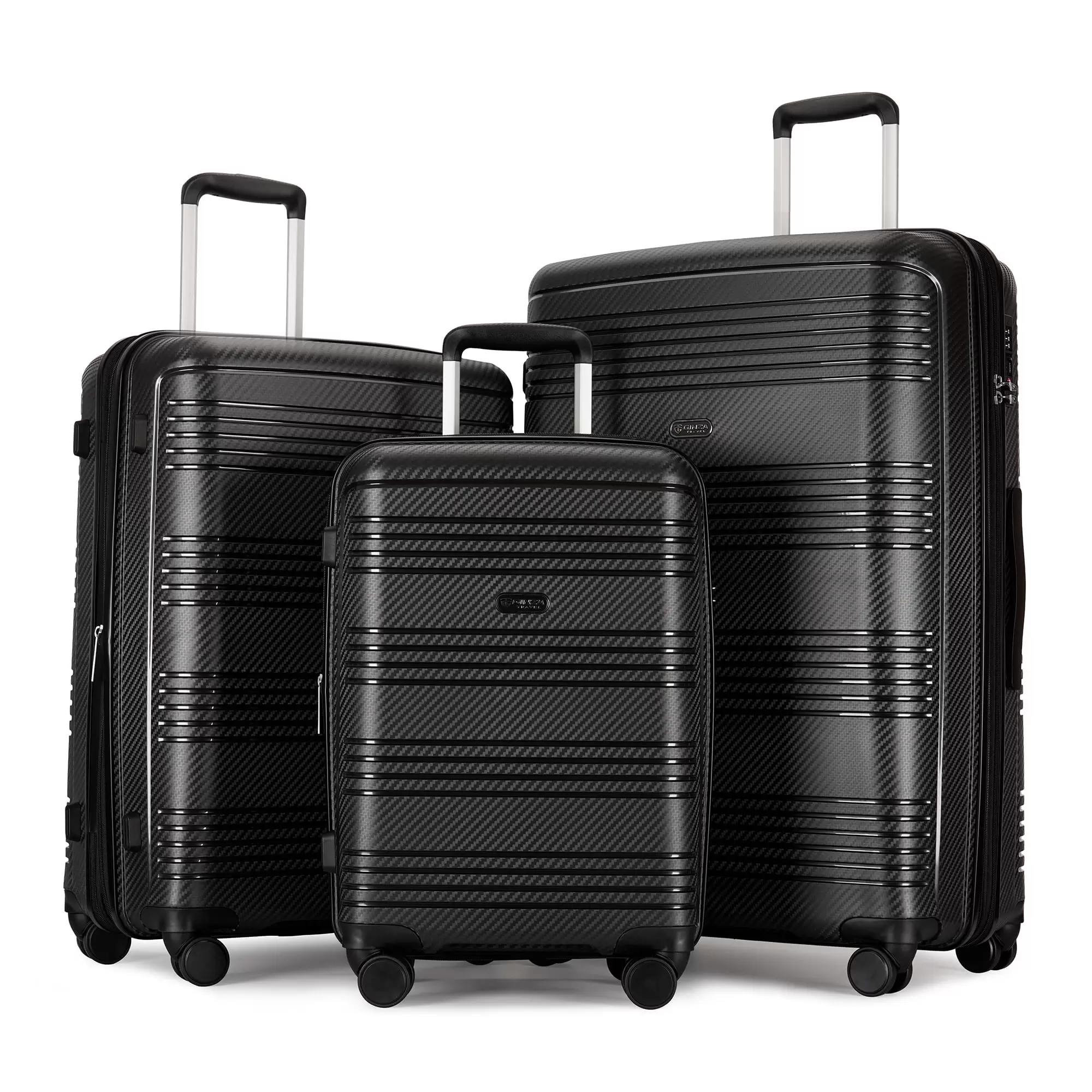 Ginza Travel 3 Piece Luggage Sets with Spinner Wheels.Hardside Expandable Suitcase Tsa Lock.Black