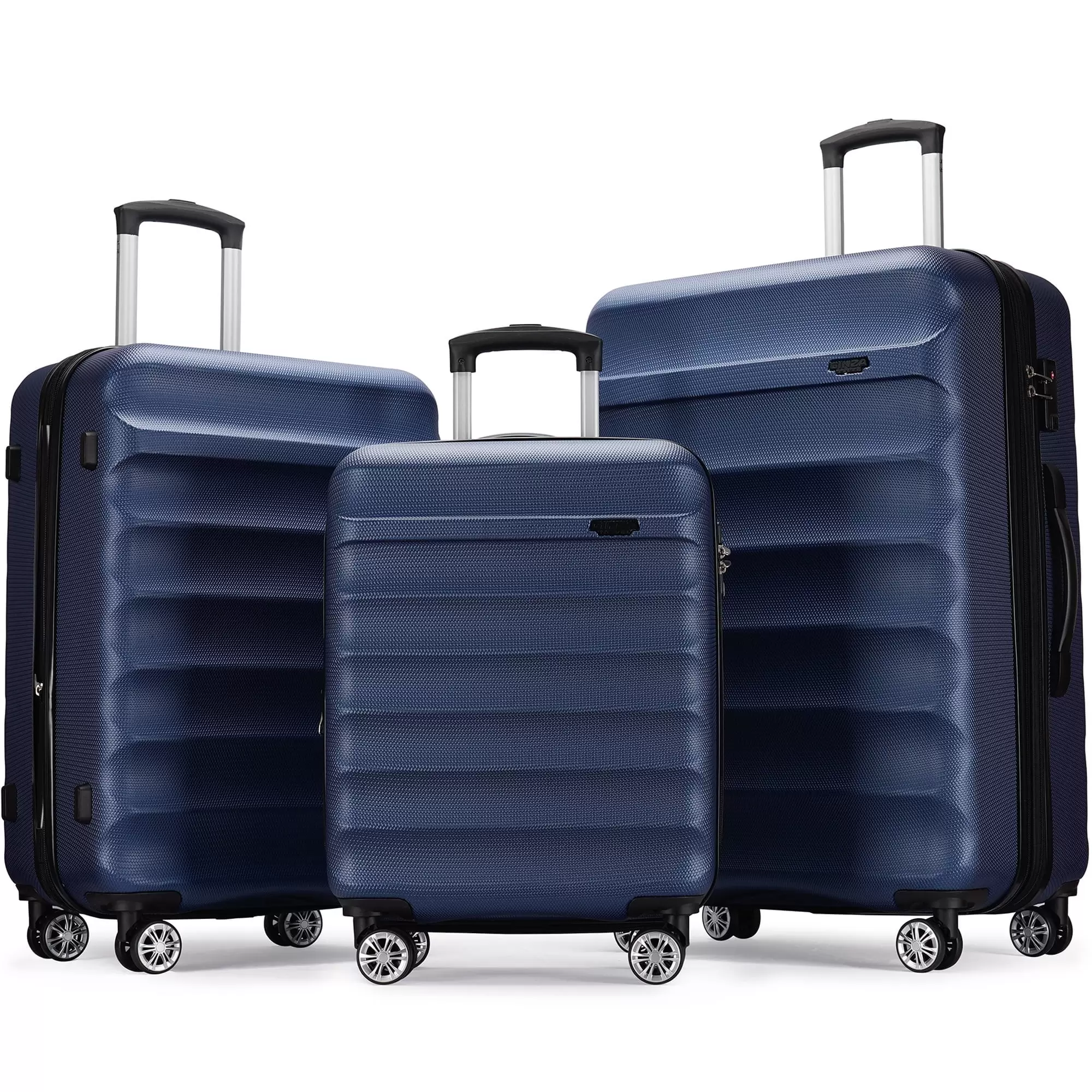 GinzaTravel 3 Piece Expandable Luggage Sets.Hard Shell Luggage Large Siutcase with Spinner Wheels .Navy Blue