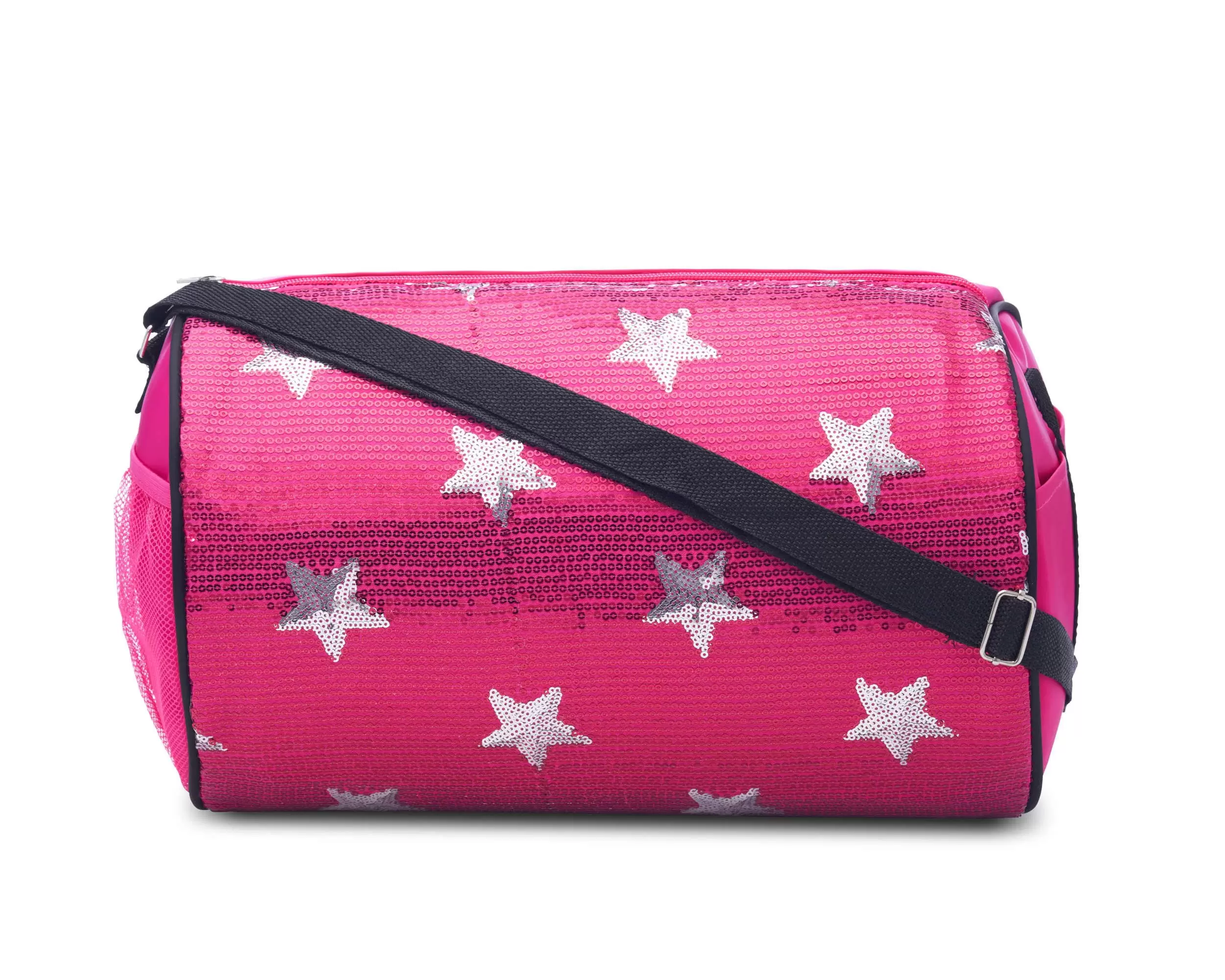 Girl's Quilted Nylon Dance Duffel Bag w/ Sequin Stars (Fuchsia Pink)