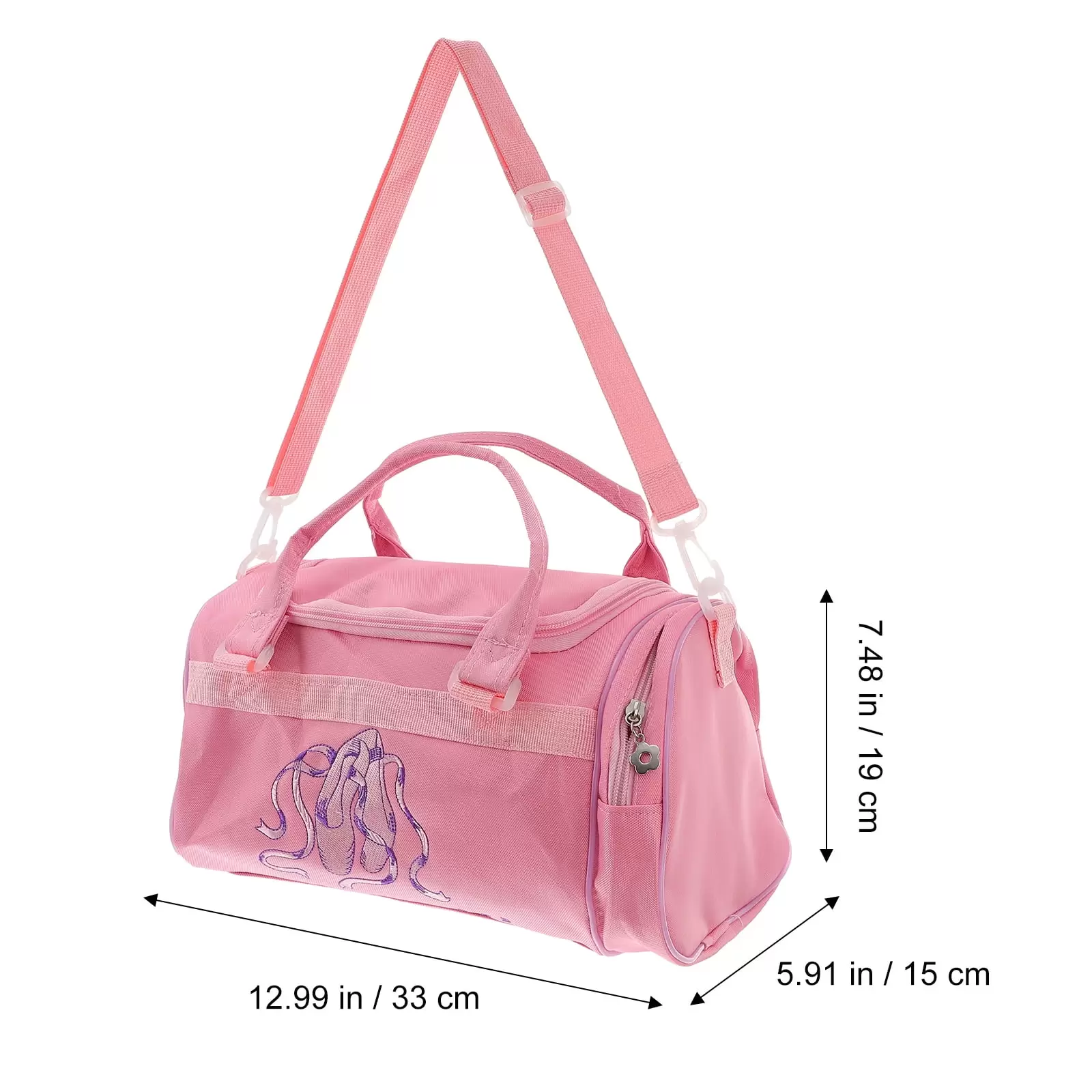 Girls Ballerina Ballet Slippers Dance Bag Ballet Duffle Bag with Side Compartment (Pink)