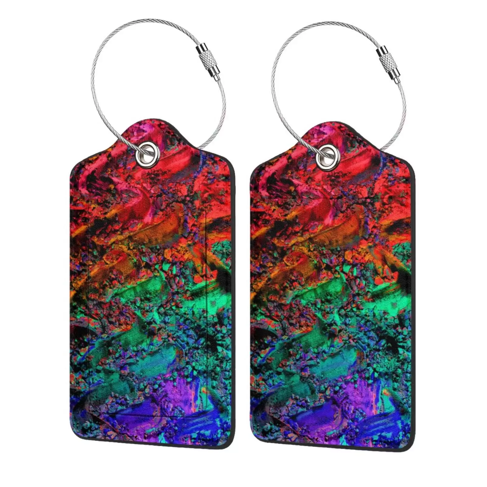 Glow in Dark Splatter Neon Luggage Tags for Suitcase Tags Identifiers with Privacy Name Address Labels & Durable Steel Loop for Travel