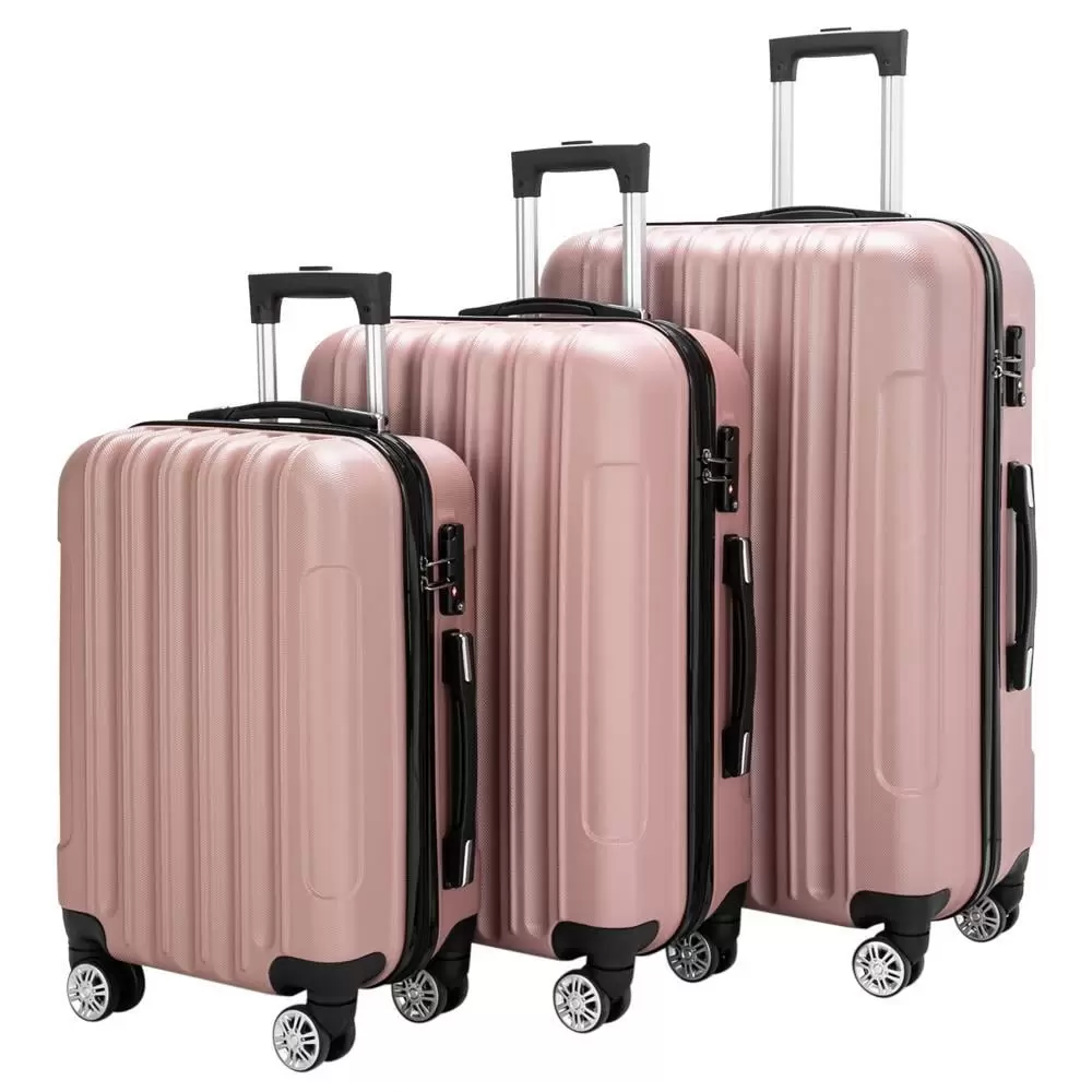 GoDecor 3 Piece Luggage Sets ABS Spinner Suitcase Travel Rose Gold