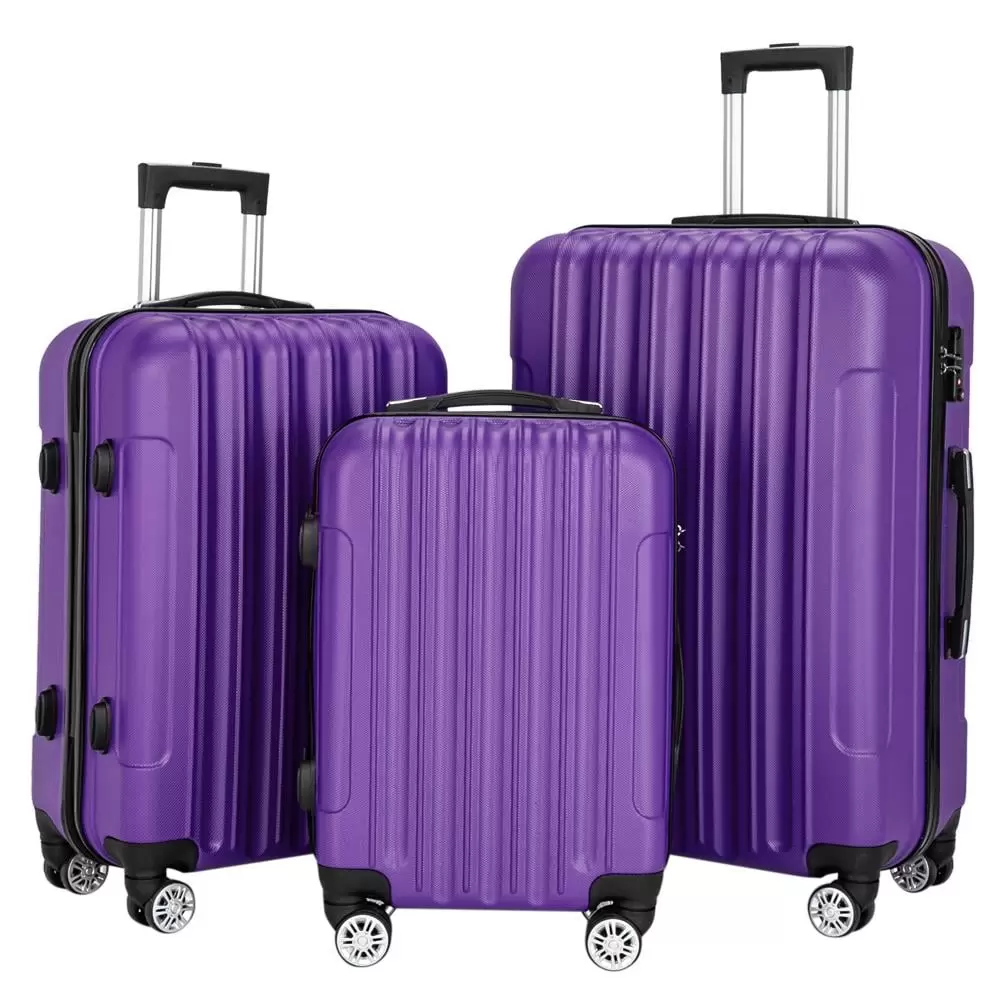 GoDecor 3 Piece Luggage Sets PC+ABS Spinner Suitcase Purple