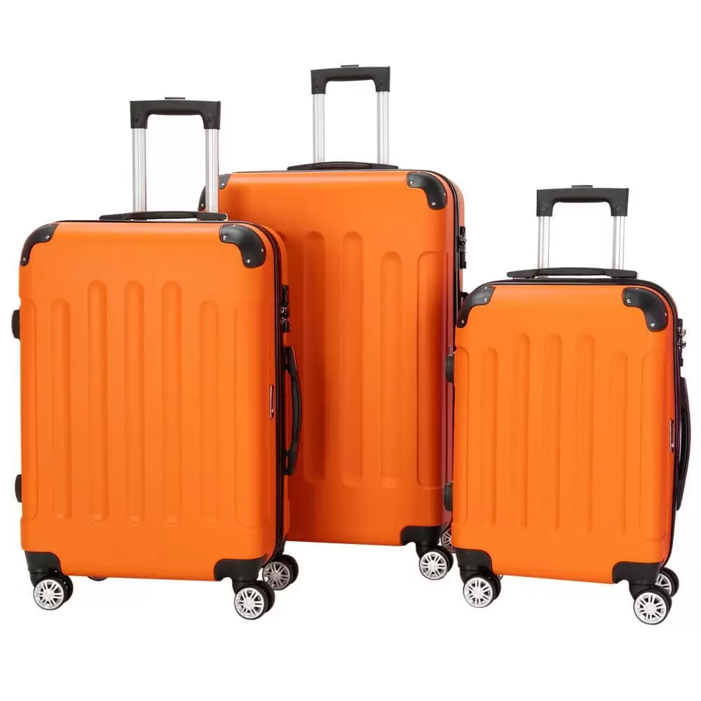 GoDecor 3 Pieces Travel Luggage Set Bag ABS Trolley Carry On Suitcase TSA Lock Orange