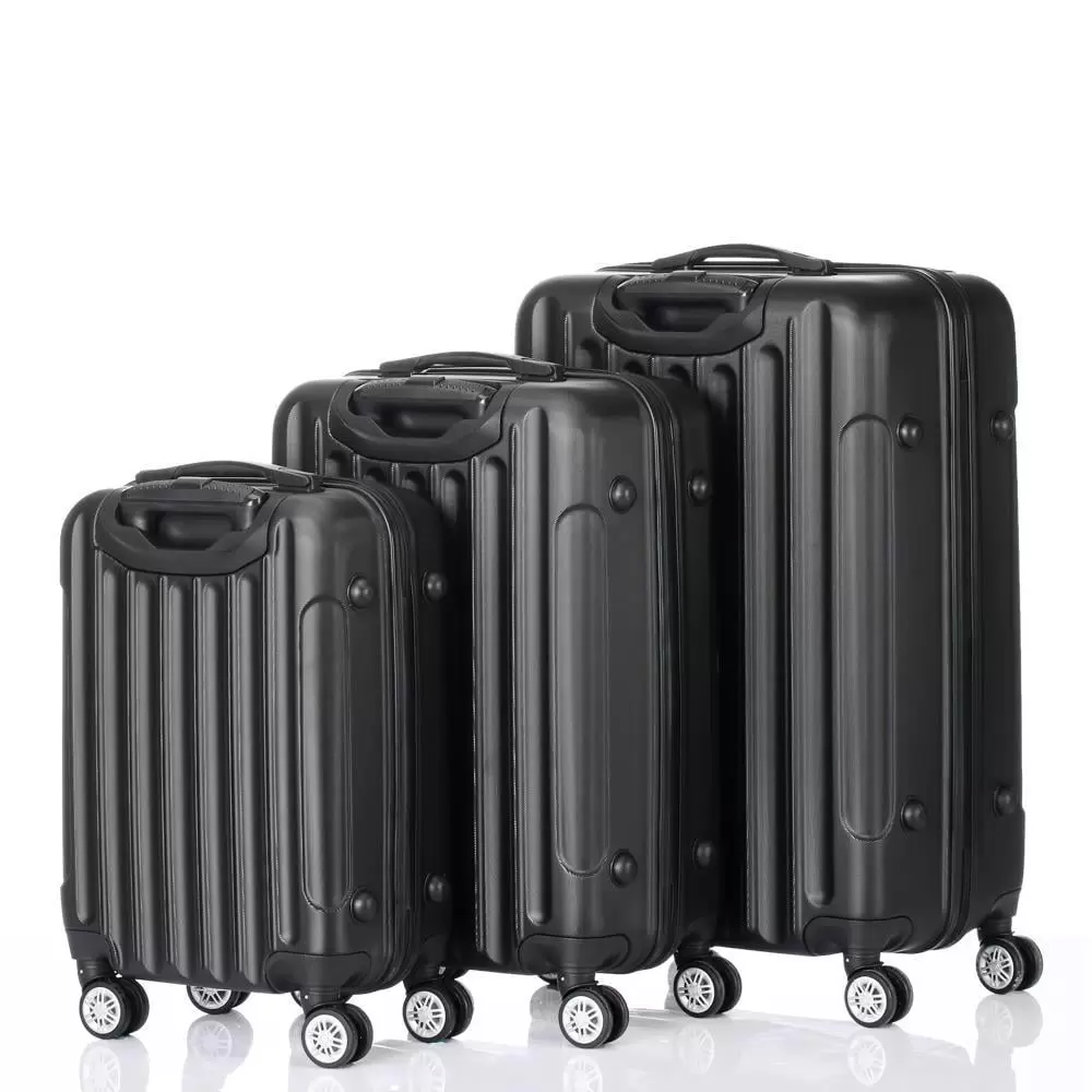 GoDecor 3pcs Luggage Travel Set Bag ABS Trolley Hard Shell Suitcase w/Lock. Black