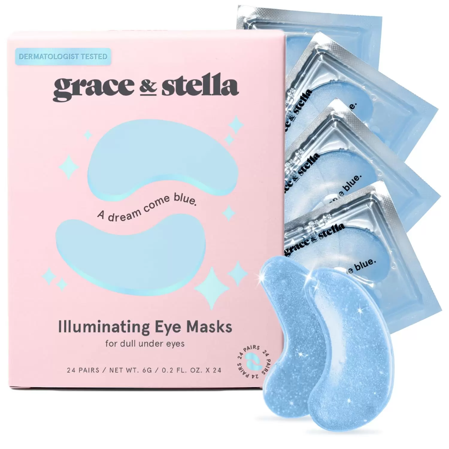 Grace and Stella Award Winning Under Eye Mask (Blue. 24 Pairs) Reduce Dark Circles. Puffy Eyes. Undereye Bags. Wrinkles - Gel Under Eye Patches. Vegan Cruelty-Free Self Care