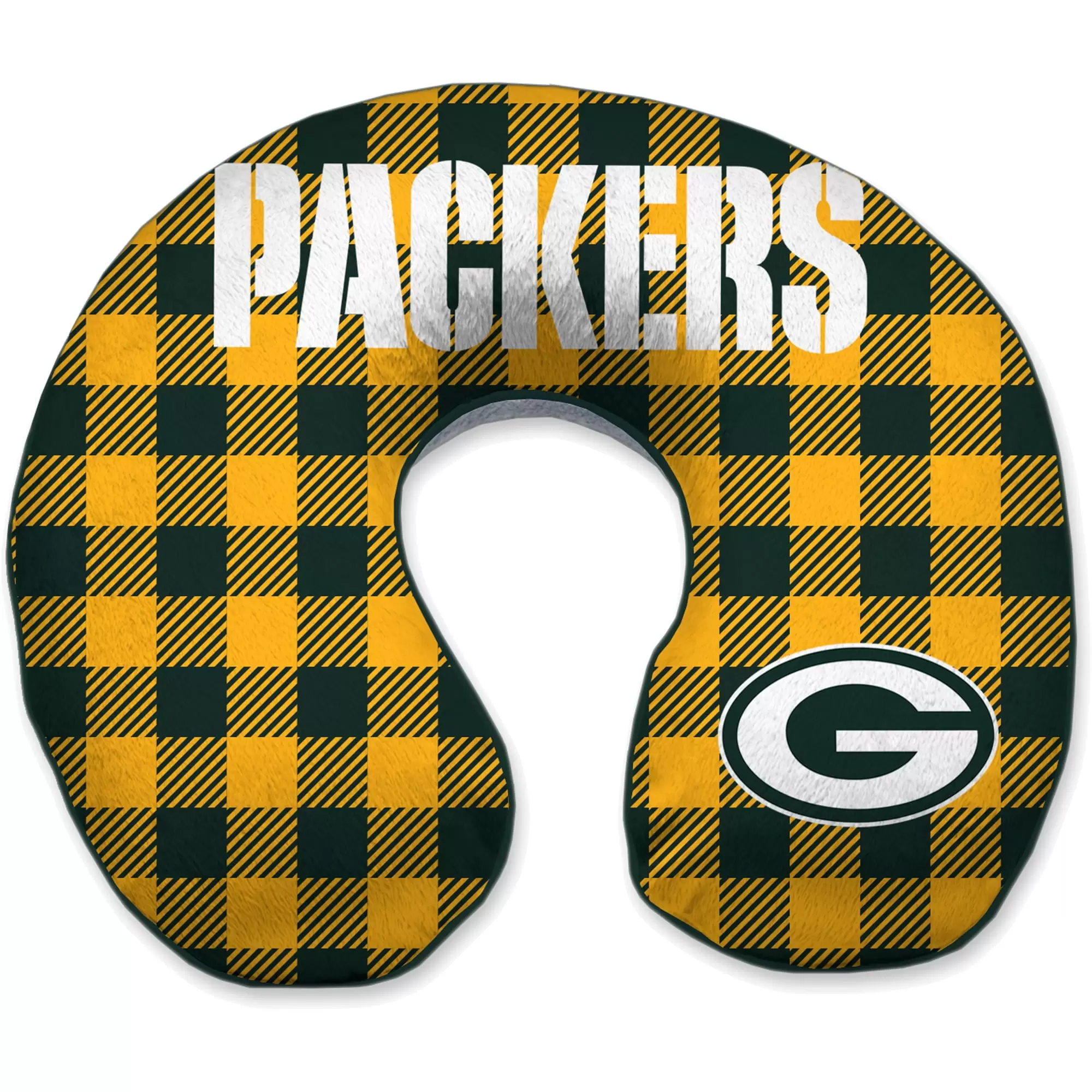 Green Bay Packers Buffalo Check Sherpa Memory Foam Travel Pillow - Green