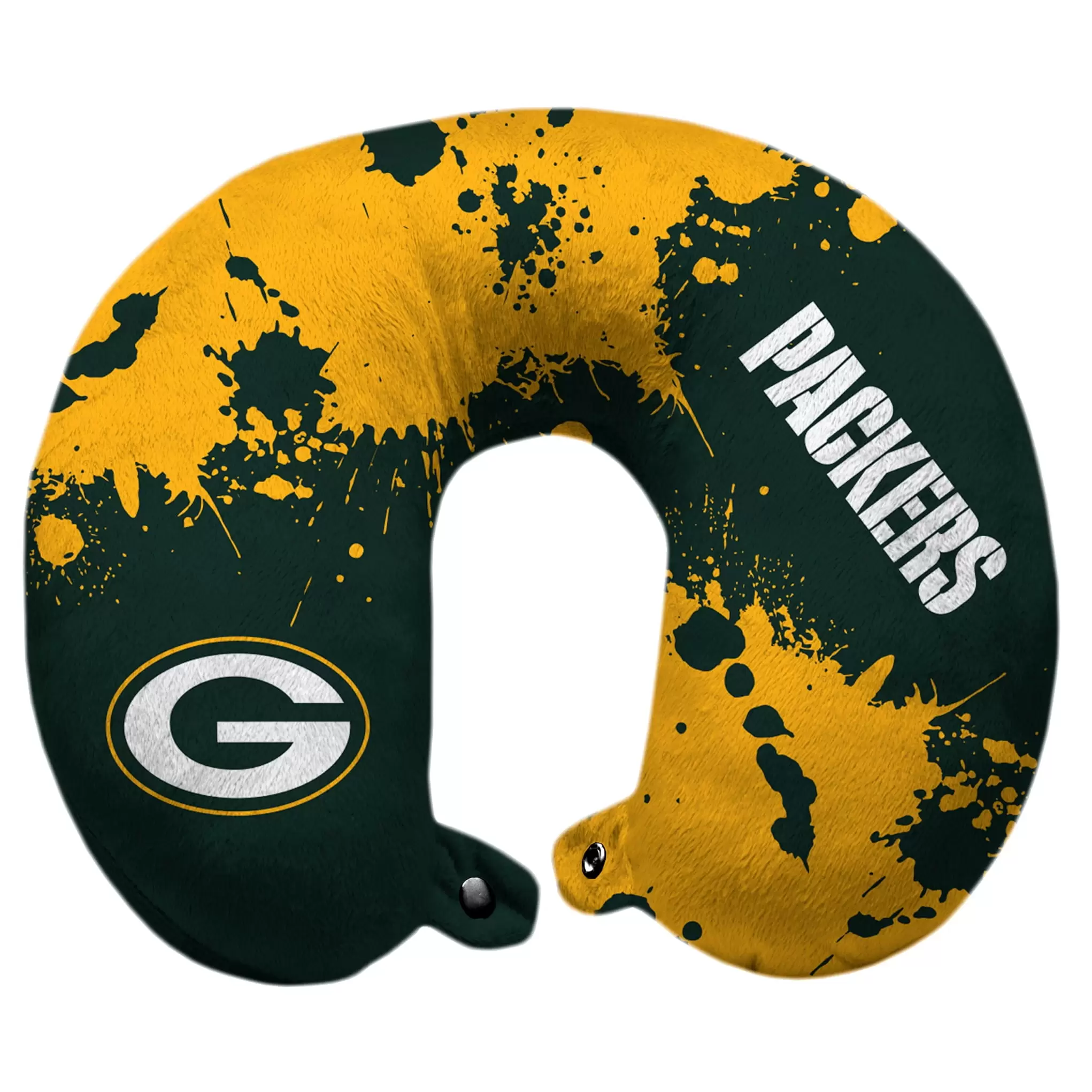 Green Bay Packers Splatter Polyester Snap Closure Travel Pillow - Green